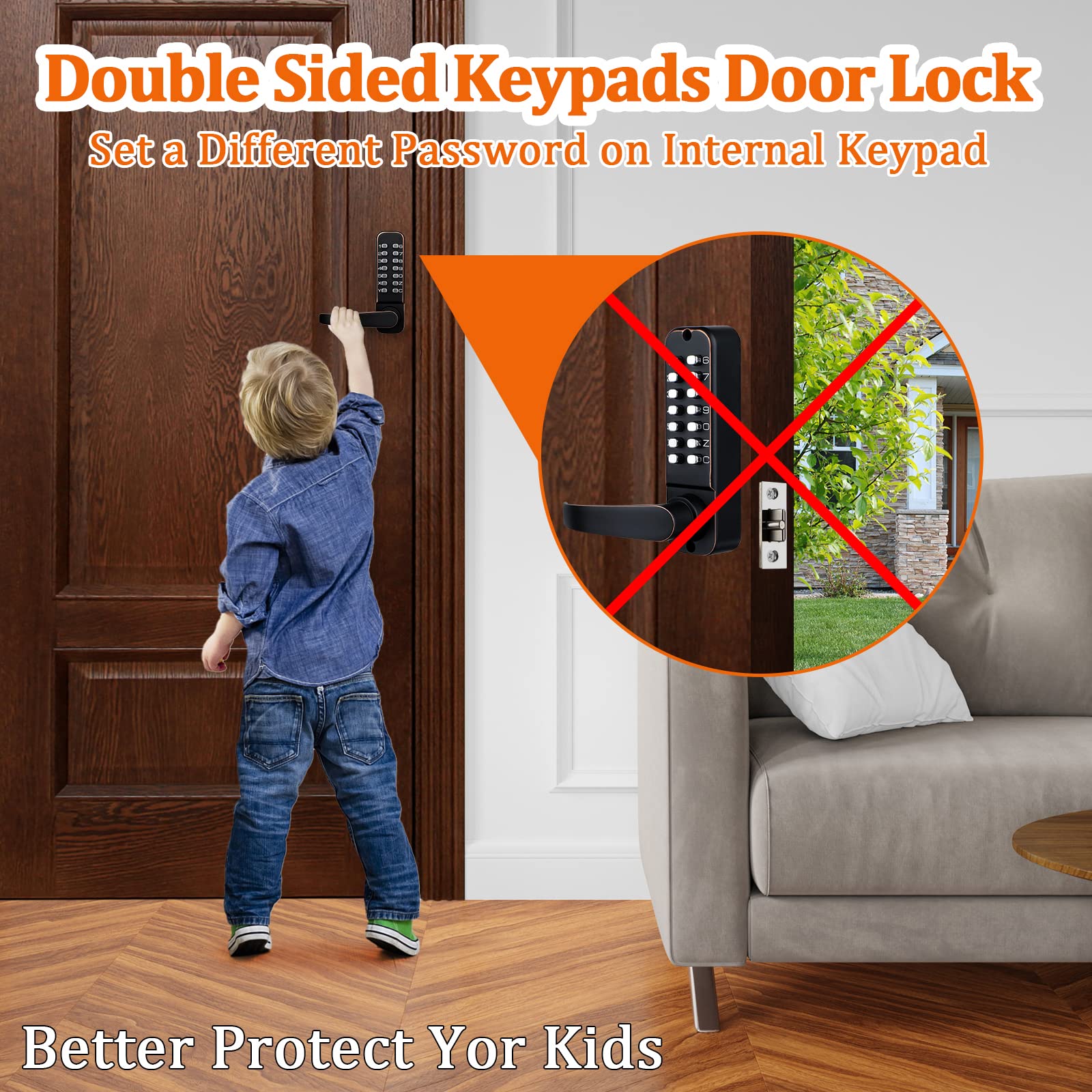 CODACE Keyless Entry Digital Combination Lock with Keypad - Black Electronic Front Door Lock Set for Outdoor Fence, Gate & Home Security (Passage Not Deadbolt) - Perfect for Homes, Apartments, Storage Units & Backyard Gates