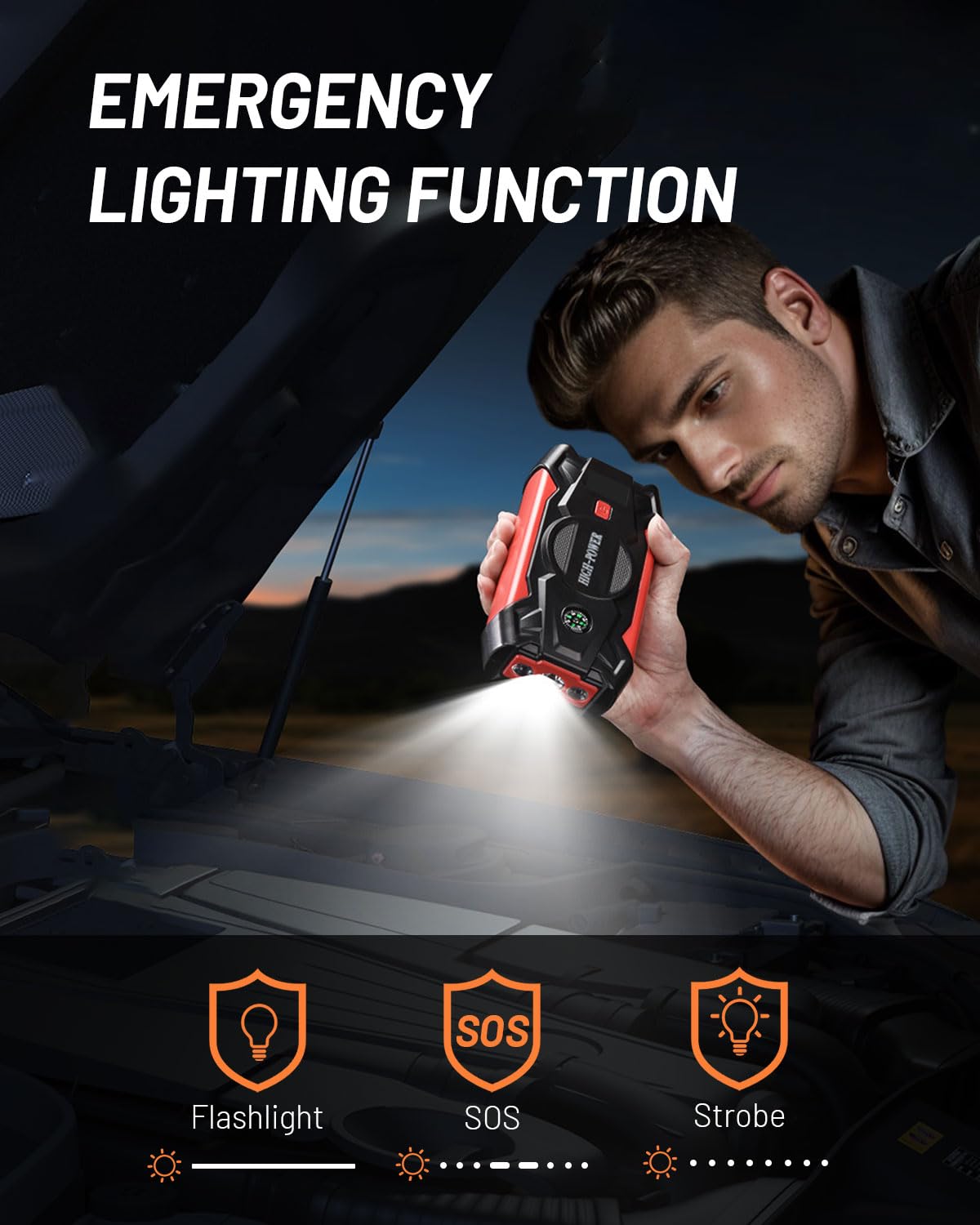 3000A Portable Car Jump Starter - 12V Battery Booster for Up to 8.5L Gas & 8.0L Diesel Engines with Power Bank, Smart Jumper Cables & 4-Mode Flashlight | Emergency Roadside Assistance, Camping, Power Outages