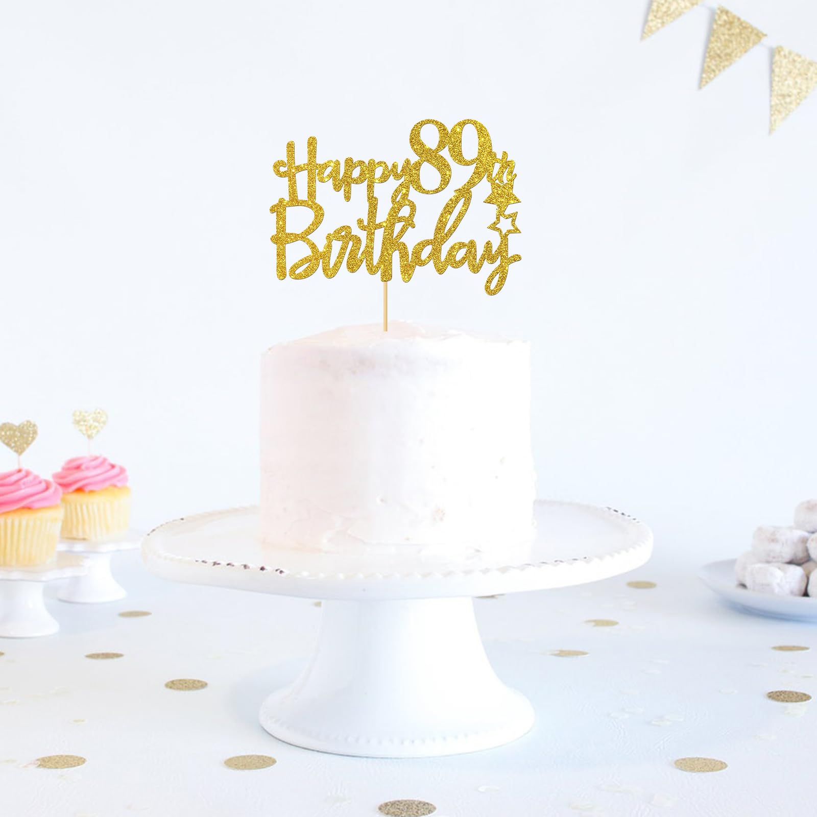 89th Birthday Cake Topper - Gold Glitter 89 Sign for Birthday Cakes - Cheers to 89 Years Party Decorations - Perfect for Milestone Birthday Celebrations & Anniversary Parties