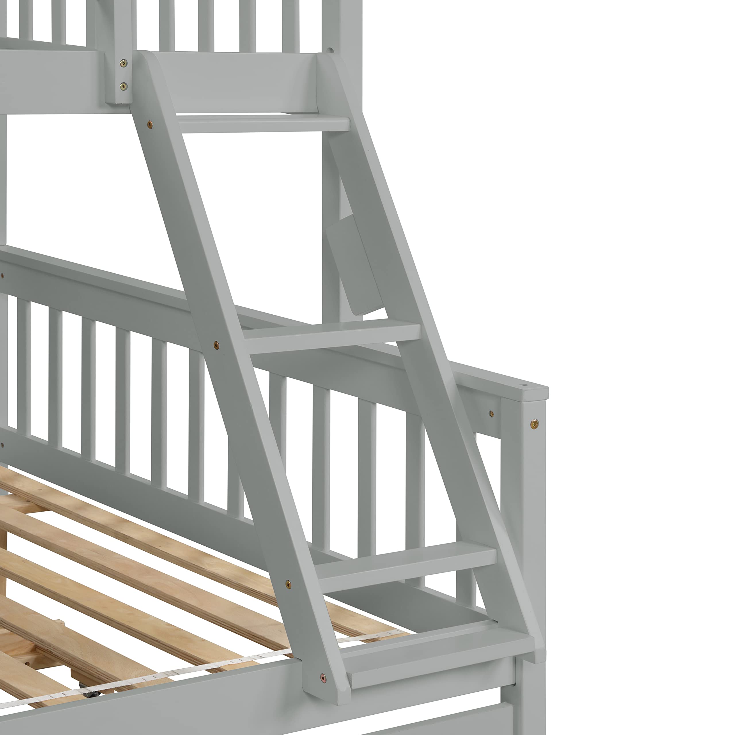 Convertible Twin Over Full Bunk Bed with Trundle - Solid Wood Frame for Kids & Adults - Space Saving for Small Rooms