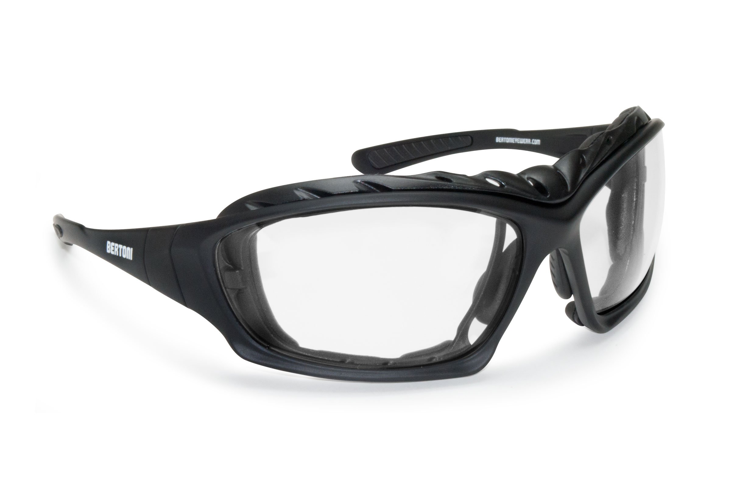 Bertoni Motorcycle Goggles - Photochromic Lens, Padded Frame, Removable RX Clip & Interchangeable Straps (Model 366) | UV Protection for Riding, Cycling, Snow Sports & Outdoor Adventures