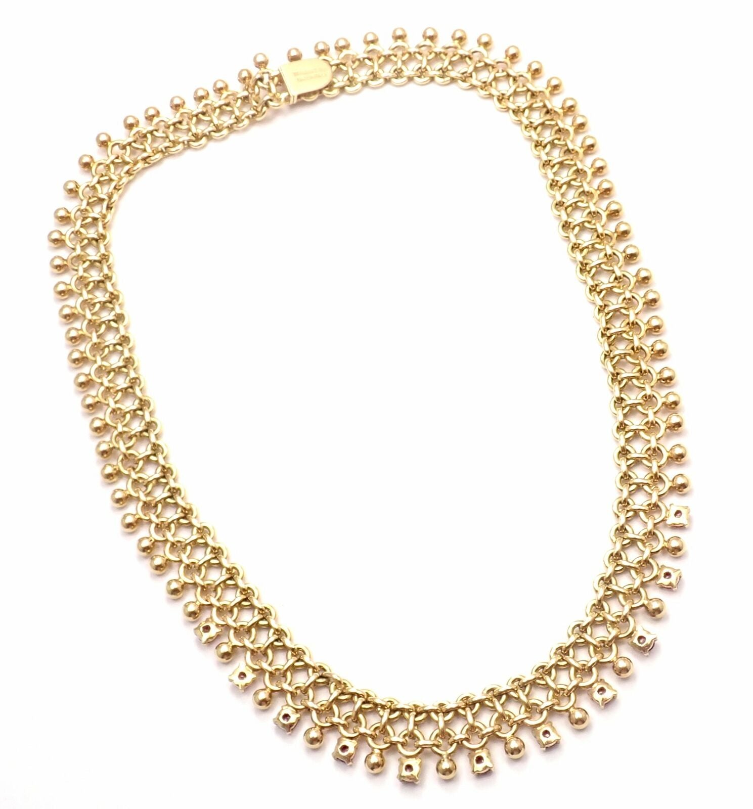 Vintage Authentic Tiffany & Co 18k Yellow Gold Ruby Collar Necklace - Luxury Jewelry Gift for Women, Perfect for Weddings & Special Occasions