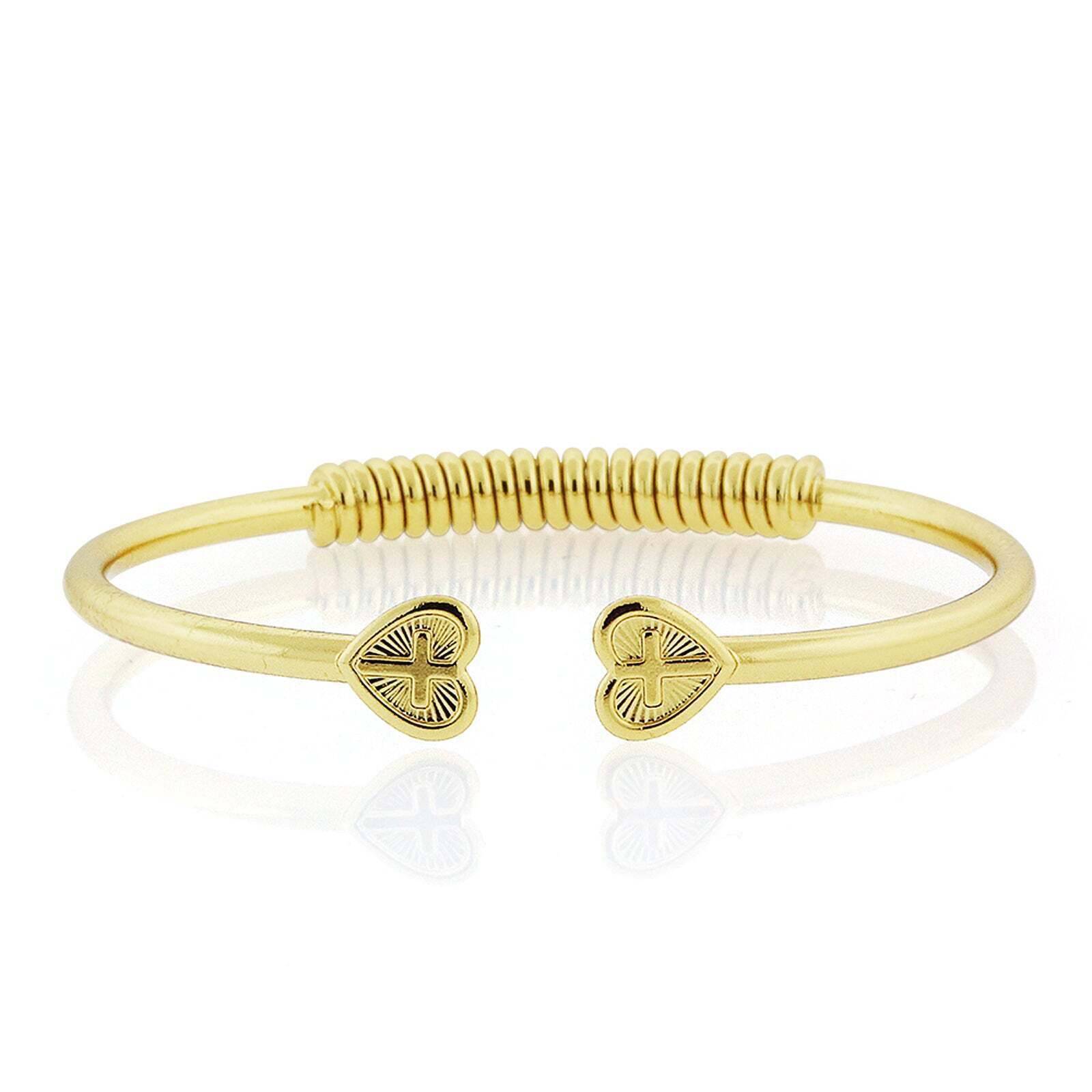 1928 Jewelry Heart Cross Coil Spring C Cuff Bracelet for Women - Vintage Inspired Adjustable Bangle - Perfect for Valentine's Day, Anniversary & Romantic Occasions