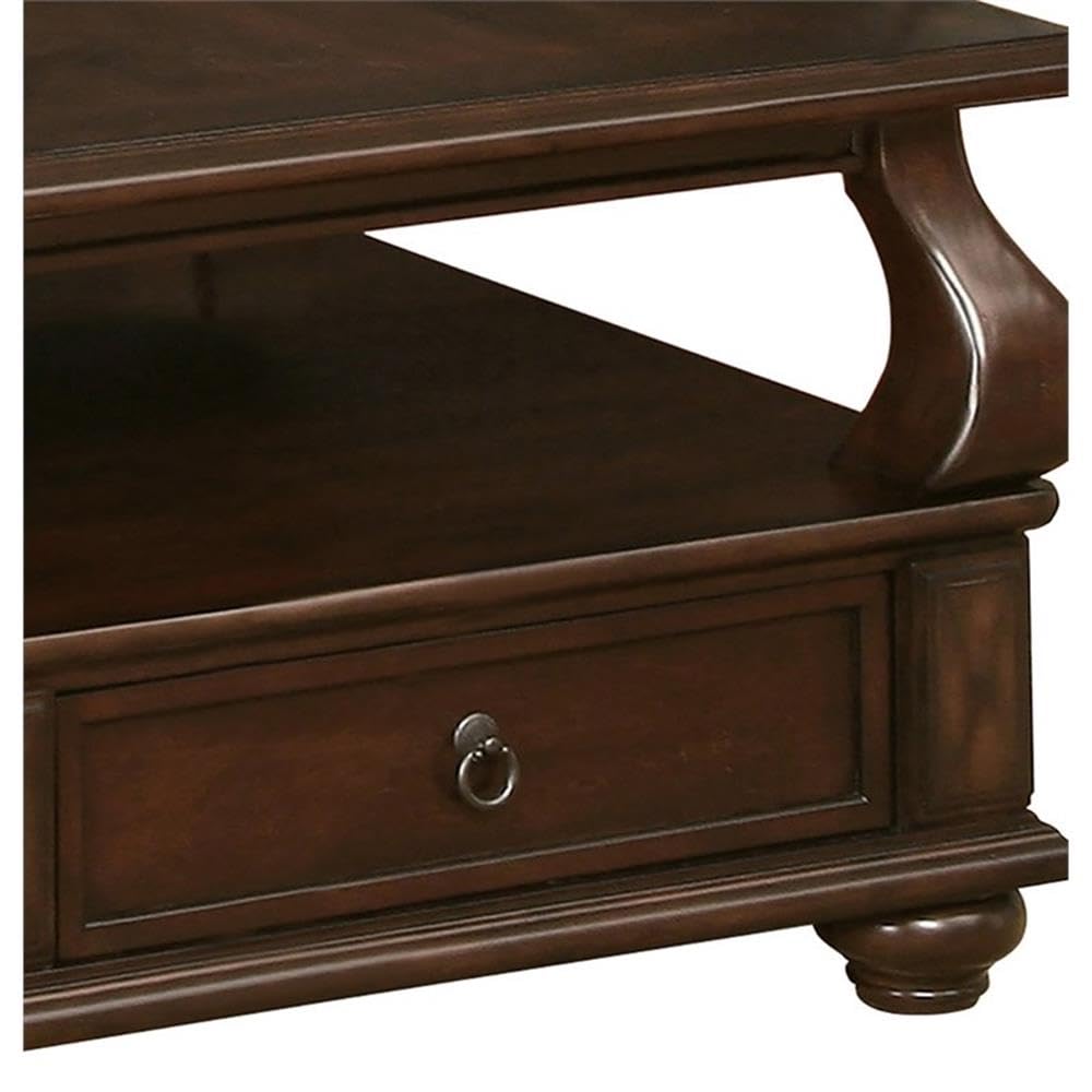 Acme Walnut Wood Coffee Table with 4 Drawers & Shelf for Living Room