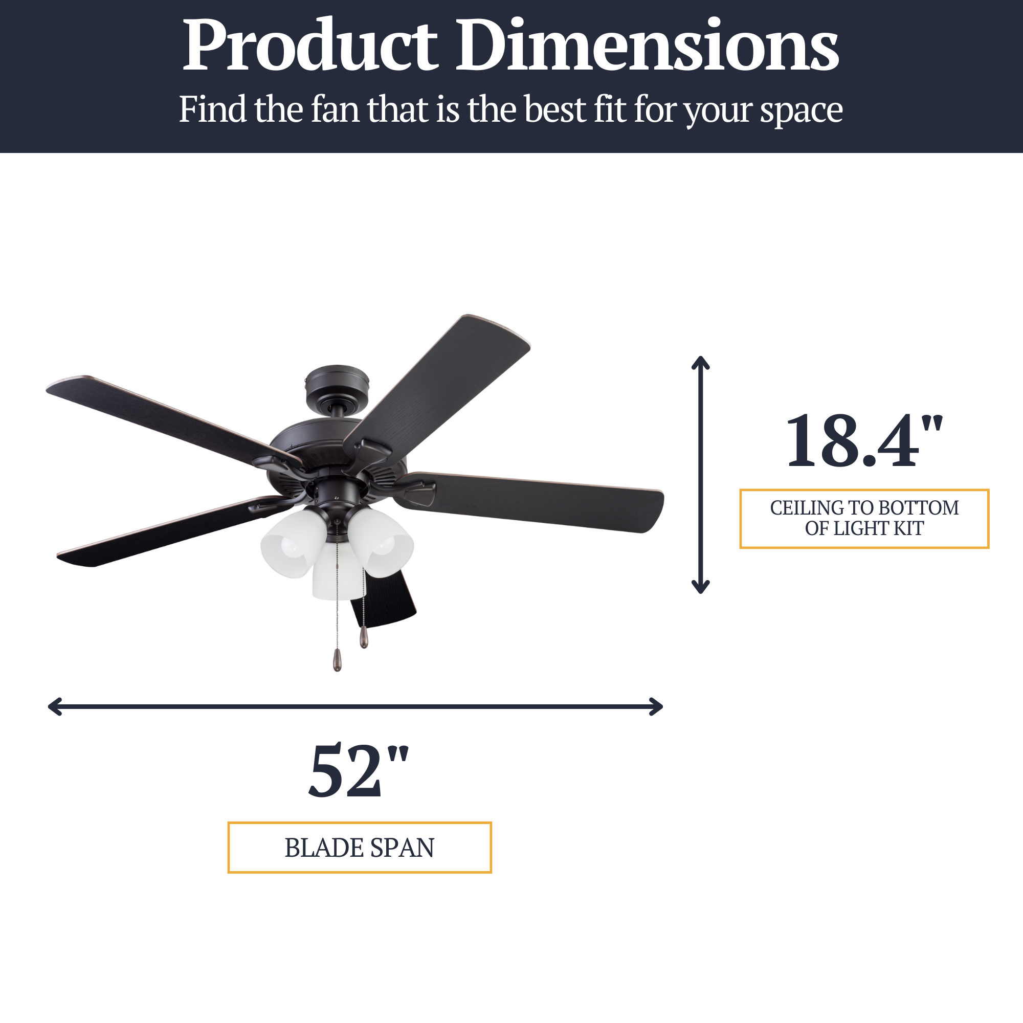 52 Inch Stannor Ceiling Fan with Pull Chain - Espresso Bronze Finish - Energy Efficient & Quiet Operation - Perfect for Living Room, Bedroom, or Outdoor Patio