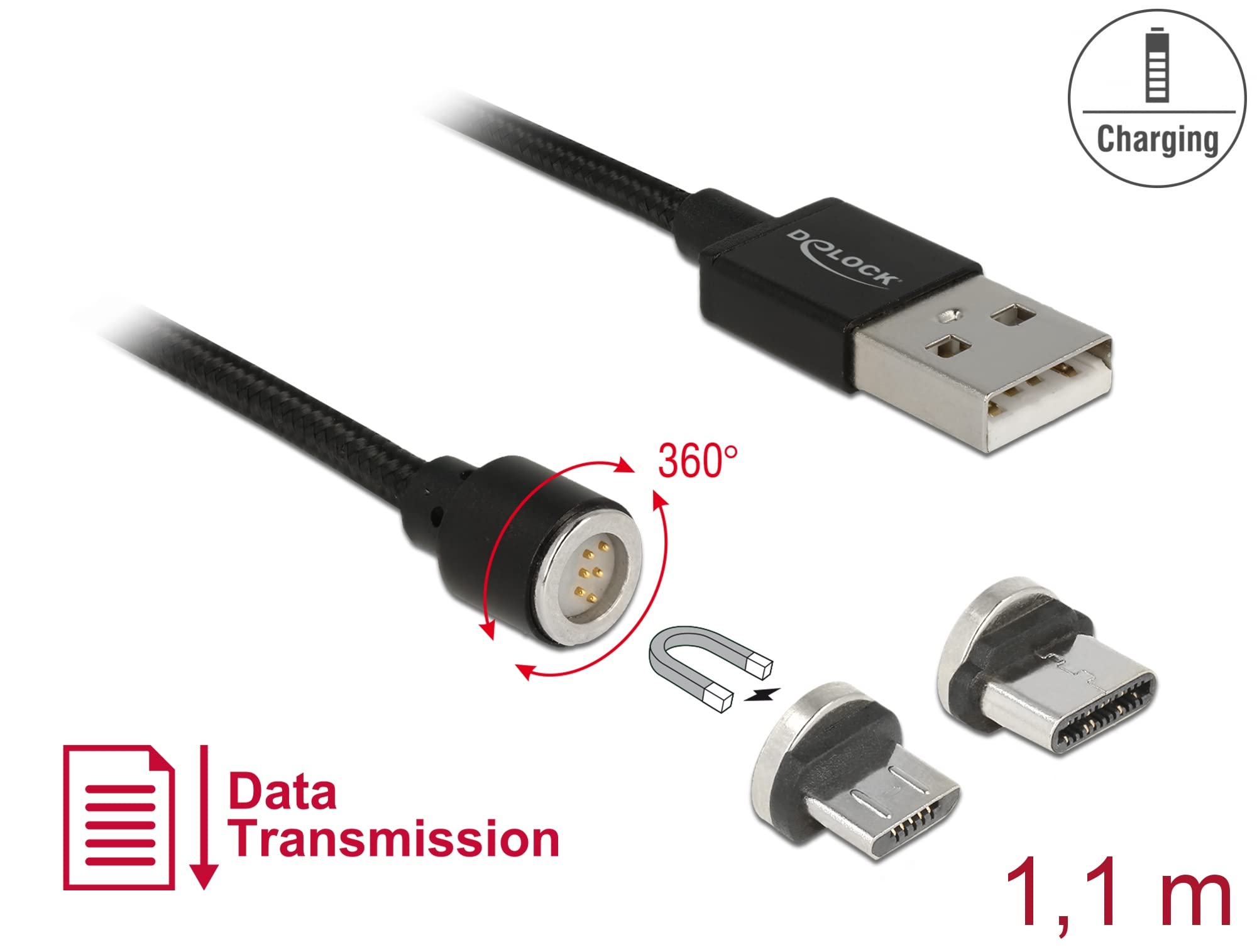 Premium Magnetic USB Data & Charging Cable Set - Fast Charging & Sync for Micro USB/Type-C Devices (1m, Black) | Perfect for Smartphones, Tablets & Power Banks at Home, Office & Travel