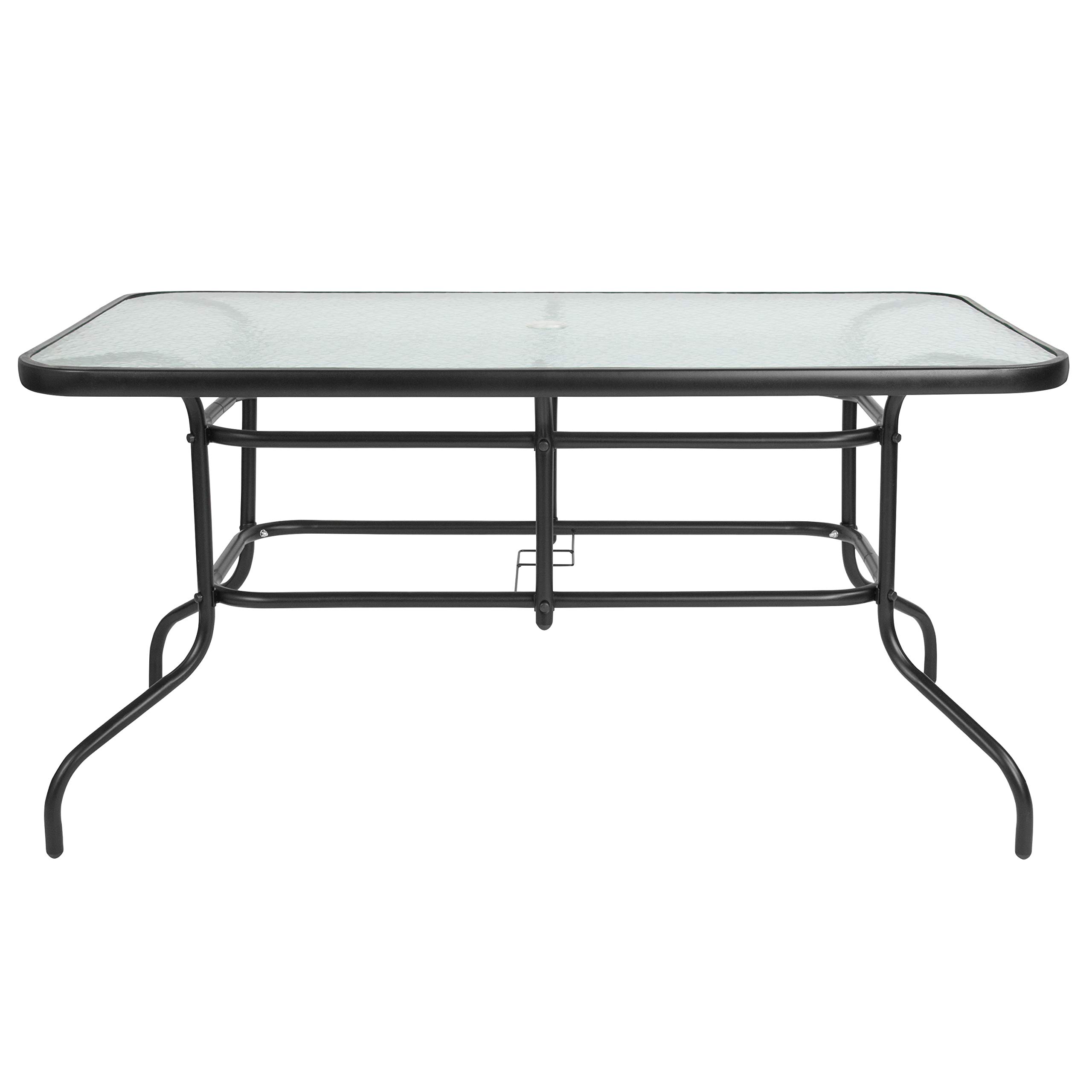 5-Piece Outdoor Patio Dining Set with 4 Black Metal Aluminum Slat Stack Chairs & 55