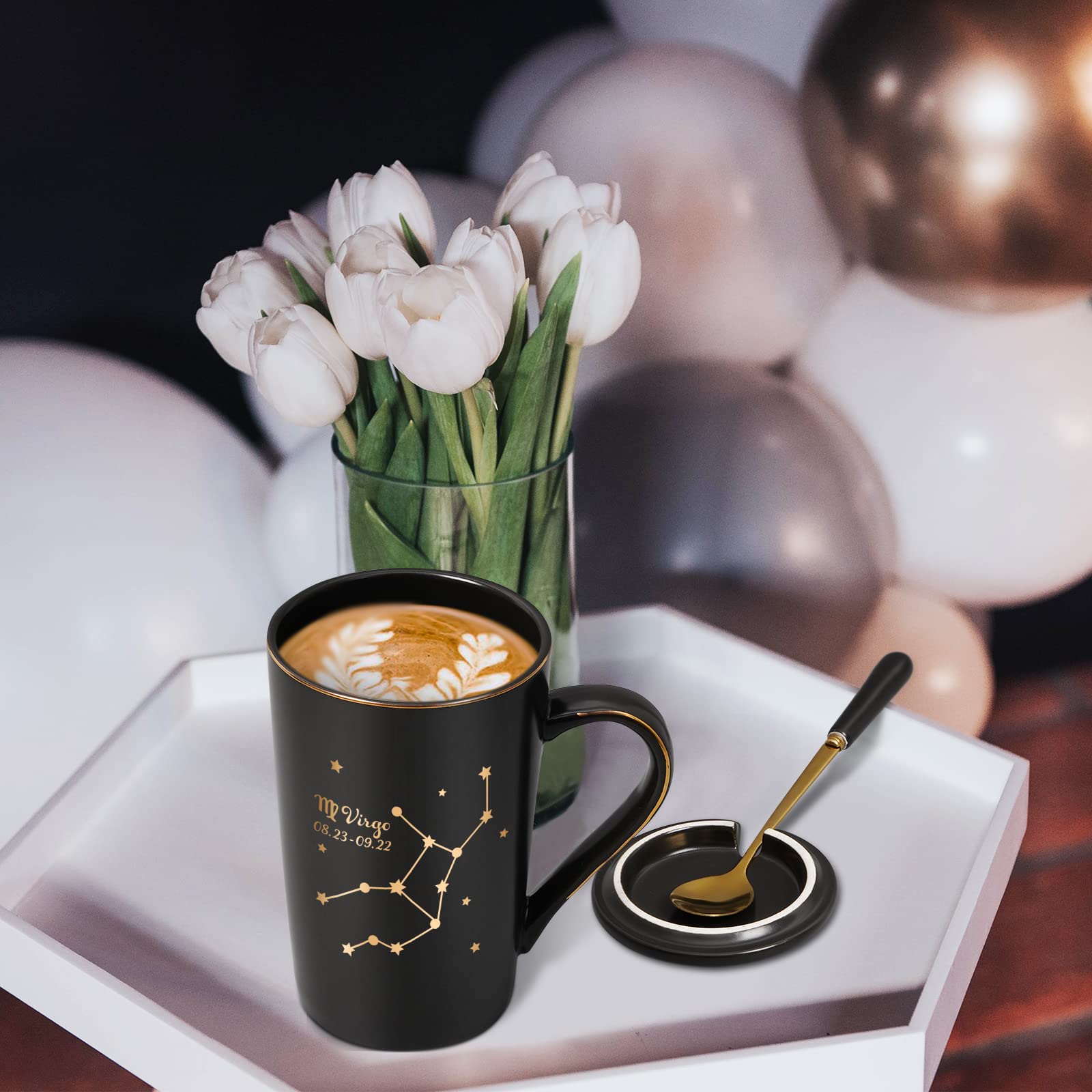 Virgo Zodiac Coffee Mug - 14oz Black Constellation Astronomy Cup with Gift Box | Perfect Virgo Birthday Gifts for Women, Girls, Teens & Friends | Ideal for Horoscope Lovers, Office Use, Home Decor & Coffee Enthusiasts