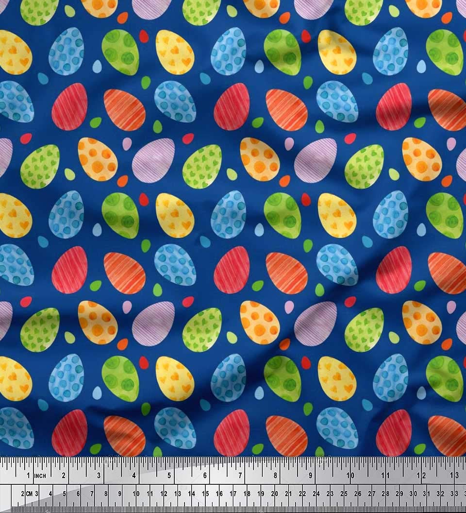 Soimoi Blue Viscose Chiffon Fabric by The Yard - 42 Inch Wide Easter Egg Pattern Printed Textile for DIY Crafts, Dressmaking & Home Decor - Perfect for Easter Celebrations, Spring Fashion & Party Decorations