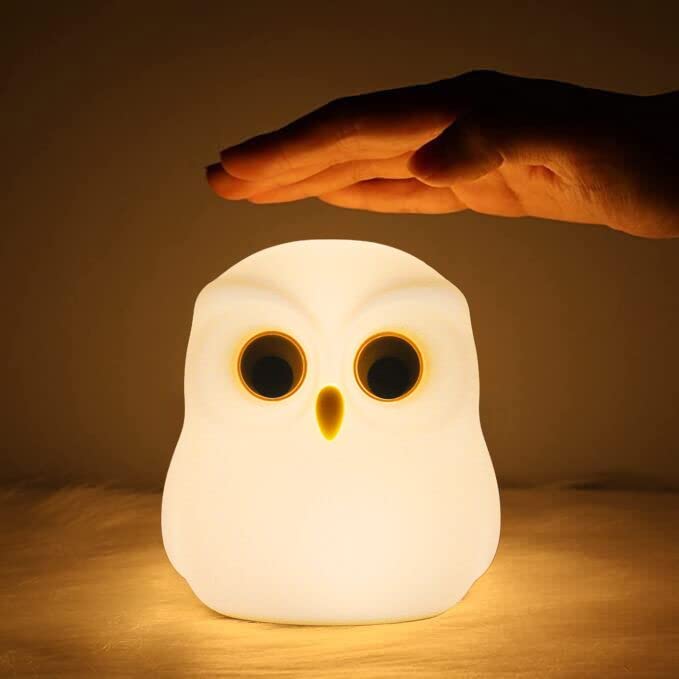 USB Rechargeable Owl Night Light for Kids - Touch Control Cute Animal Lamp with Safe Silicone & ABS+PC Material - Perfect Bedside Companion for Nursery, Baby Feeding, and Bedtime Comfort (White)