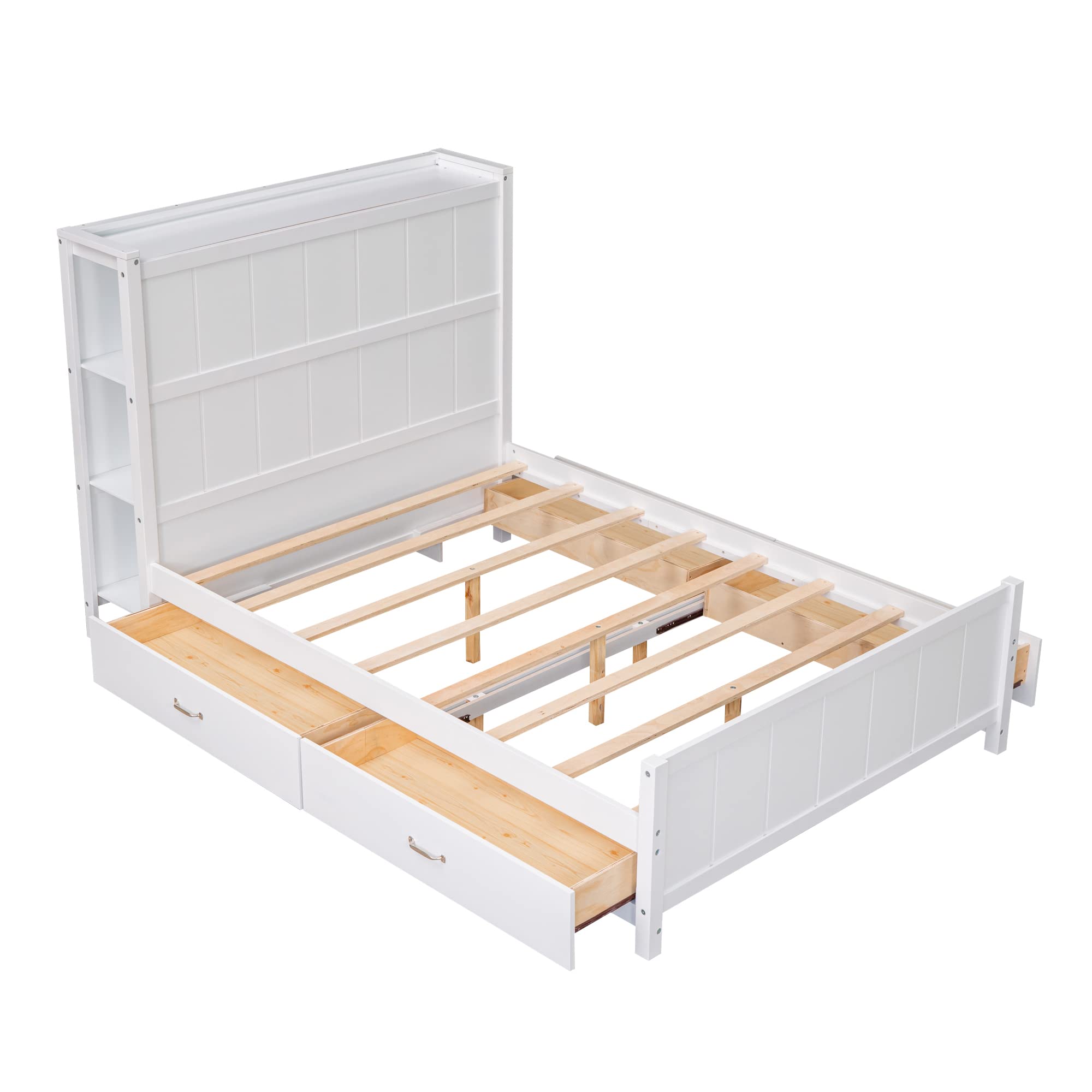 Modern Wood Storage Bed Frame with Headboard & 4 Drawers - Kids Teens Bedroom Furniture for Boys Girls