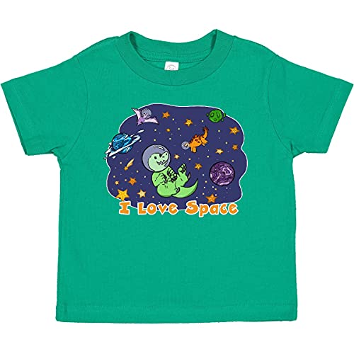 Inktastic I Love Space Cute Dinos and Planets Toddler T-Shirt - Astronaut Dinosaur Graphic Tee for Boys & Girls - Fun Space-Themed Kids Outfit for Playdates & Preschool