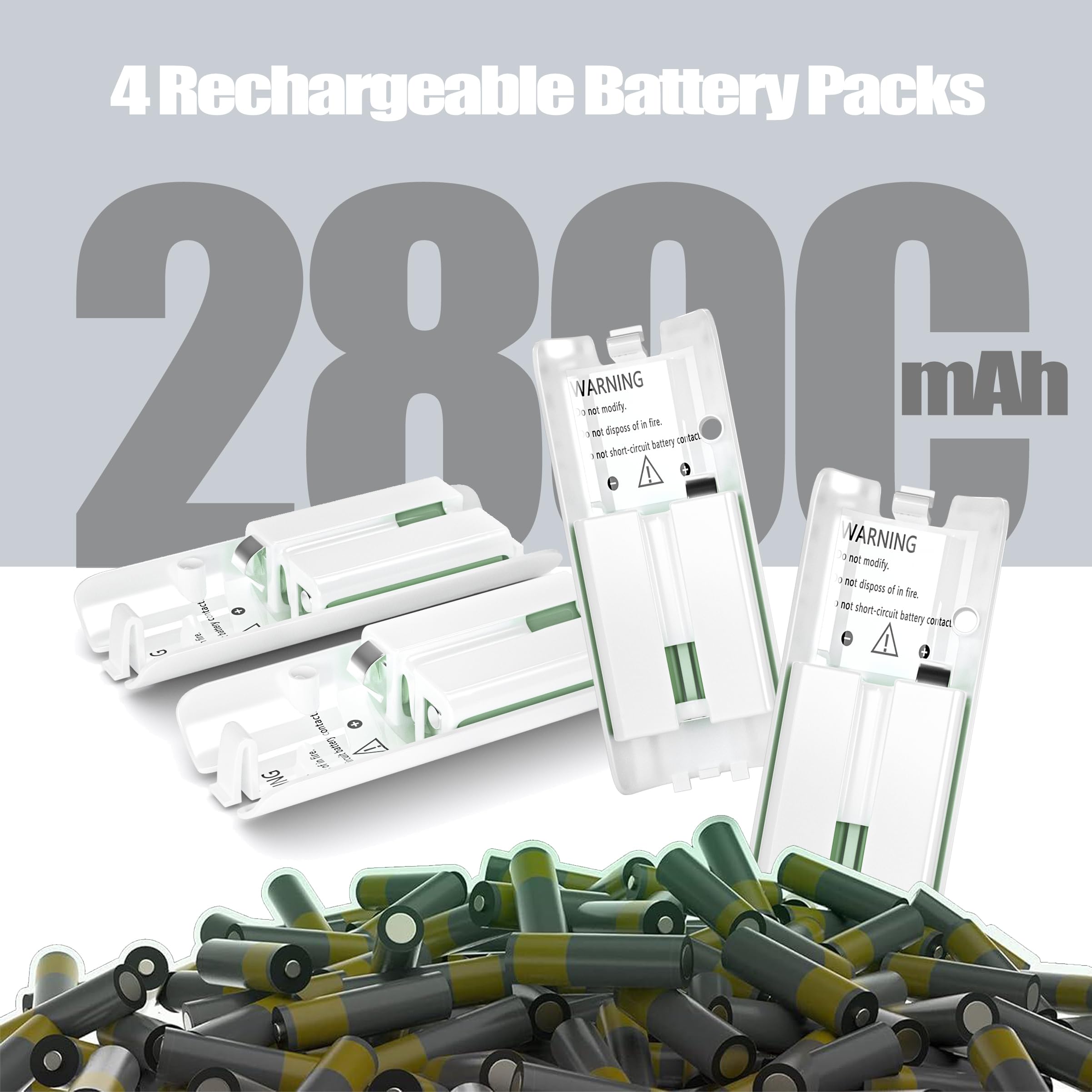 Rechargeable 4-Pack Battery Pack for Wii & Wii U Remote Controller - 2800mAh Replacement Batteries with 4-Port Charging Station | Perfect for Gaming Sessions, Family Game Nights & Long Playtime