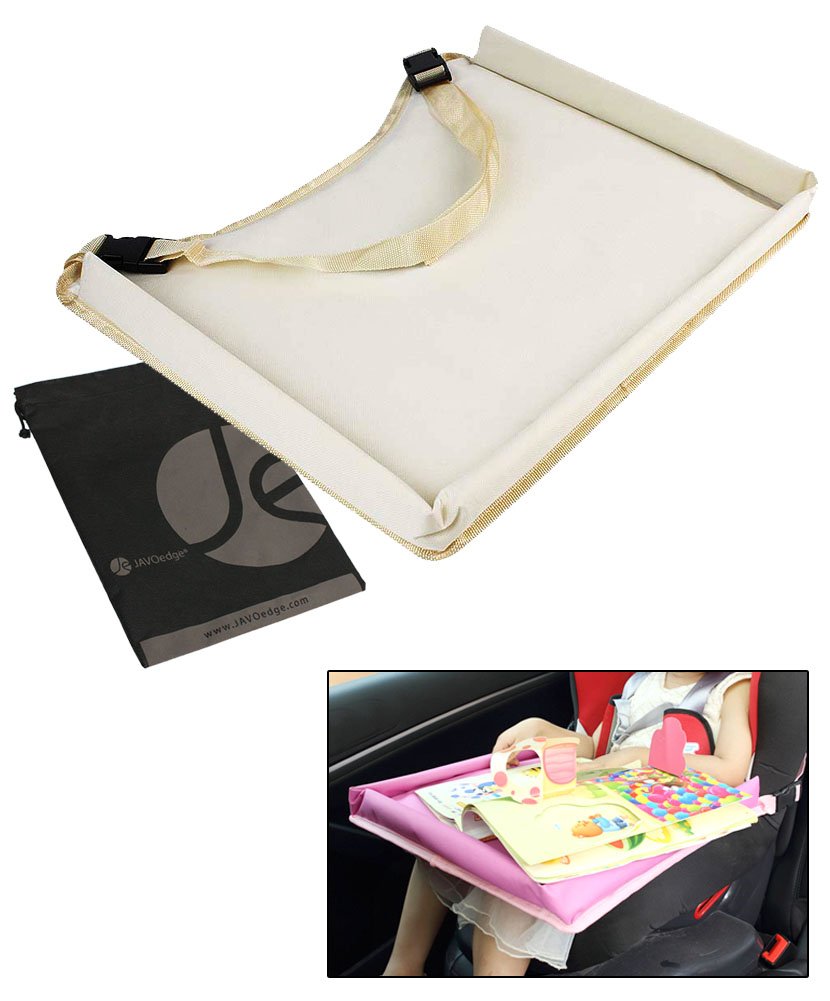 Waterproof Beige Baby Lap Desk for Car Travel, Kids Activity Table with Storage - Perfect for Road Trips, Airplane & Home Learning Play