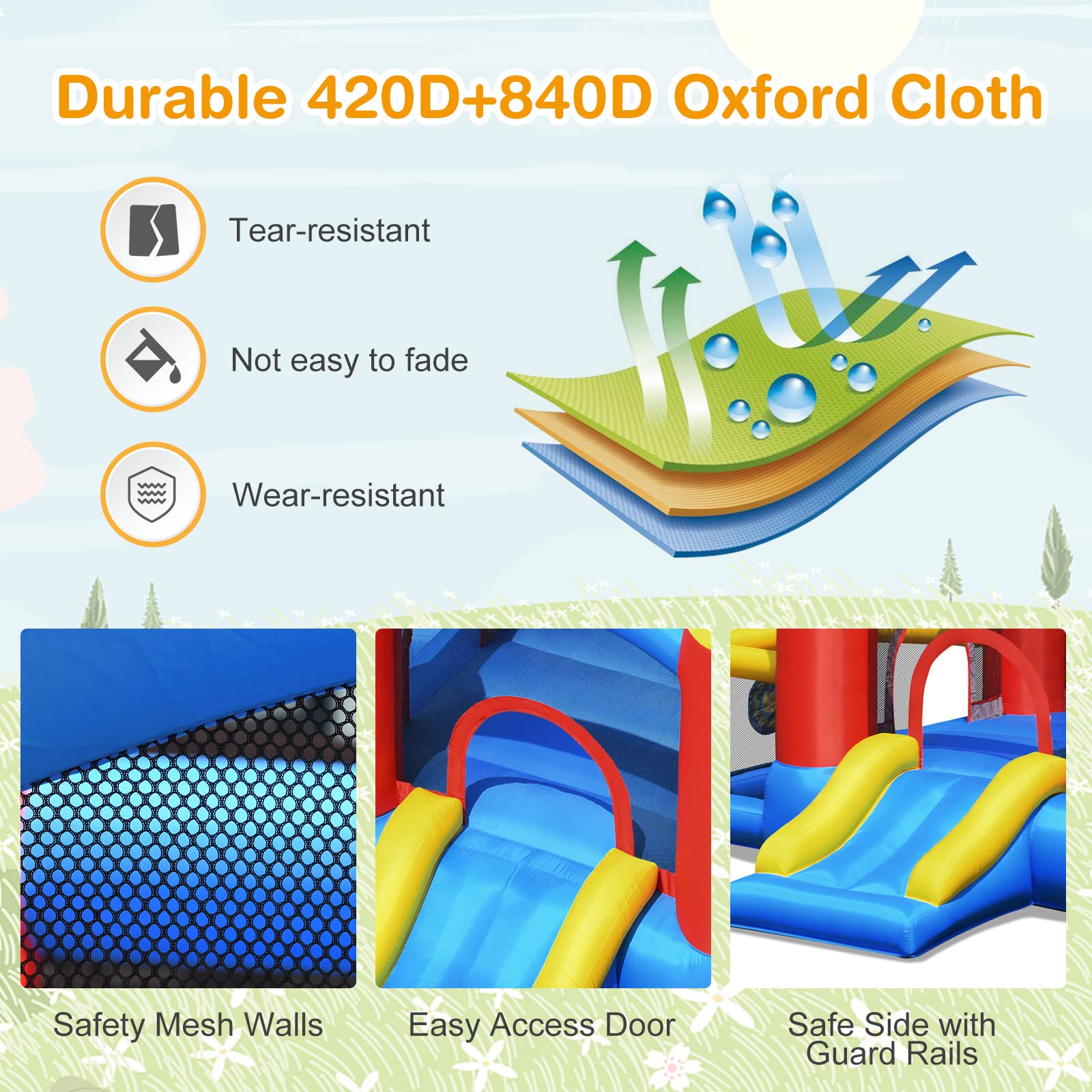 **HONEY JOY 6-in-1 Inflatable Bounce House with Blower – Kids Bouncy Castle for Ages 5-12, Indoor & Outdoor Play with Soccer Goal & Ocean Balls – Perfect for Backyard Parties, Birthdays & Summer Fun (Includes 740W Blower)**