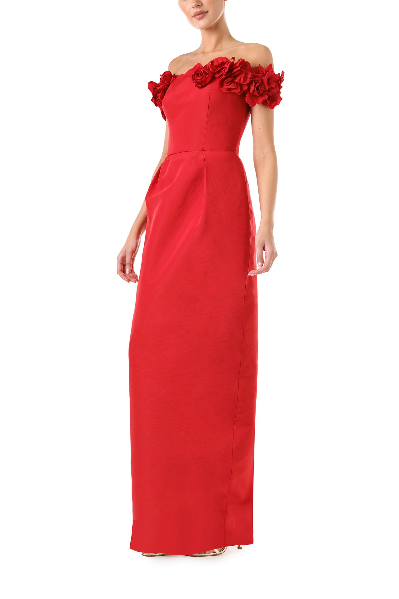 Elegant Off The Shoulder Floral Print Column Gown for Women - Perfect for Weddings, Proms and Special Occasions