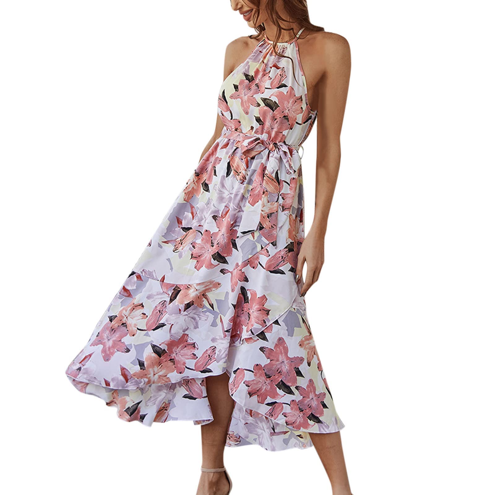 2022 Women's Summer Dresses - Sleeveless Sexy Casual Bandage Pleated Print Long Sundress, Loose Comfy Swing Dress for Beach, Vacation & Outdoor Parties