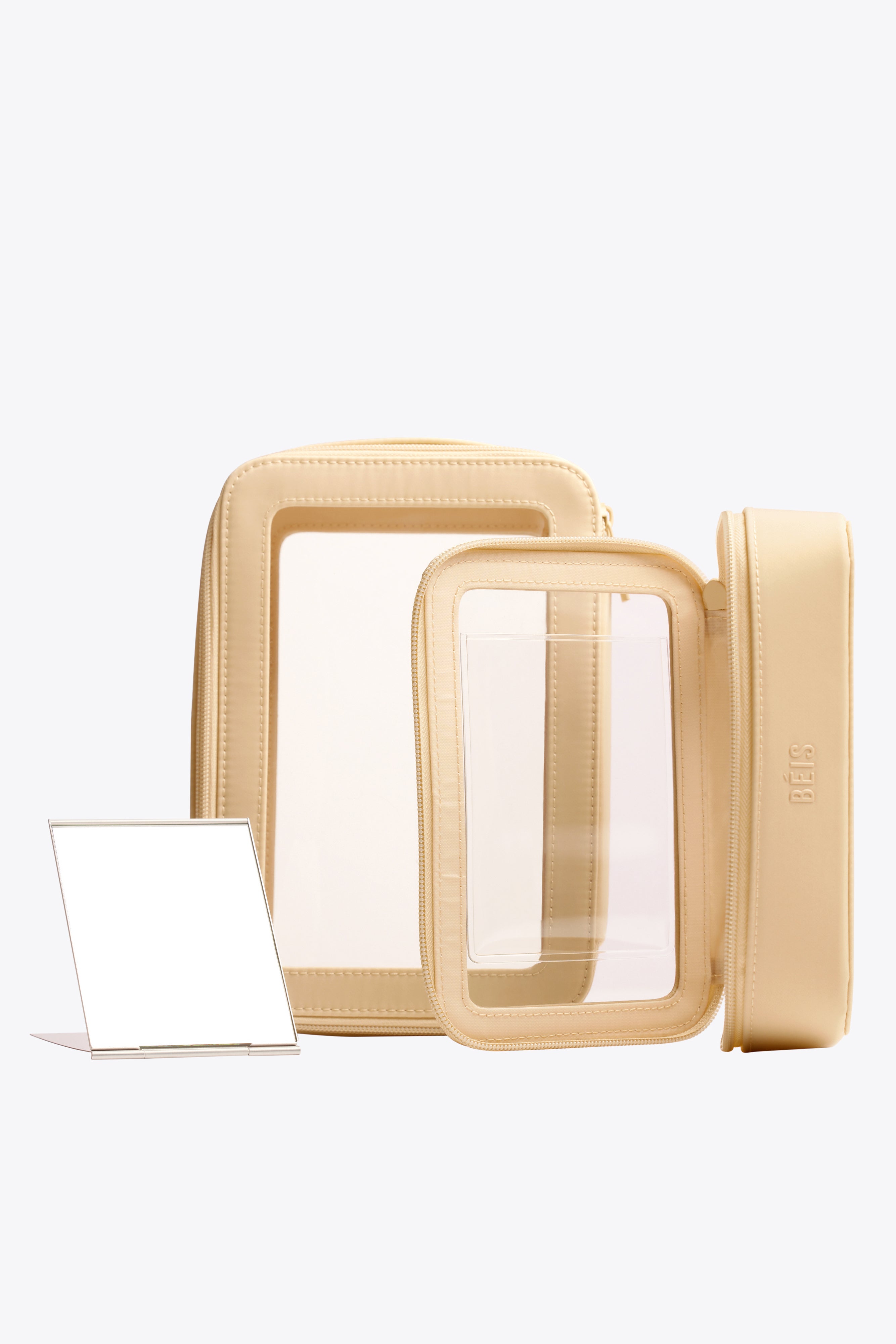 Travel-Friendly Beige Cosmetic Set for Airplane & On-the-Go Makeup Touch Ups | TSA Approved Toiletry Bag for Women