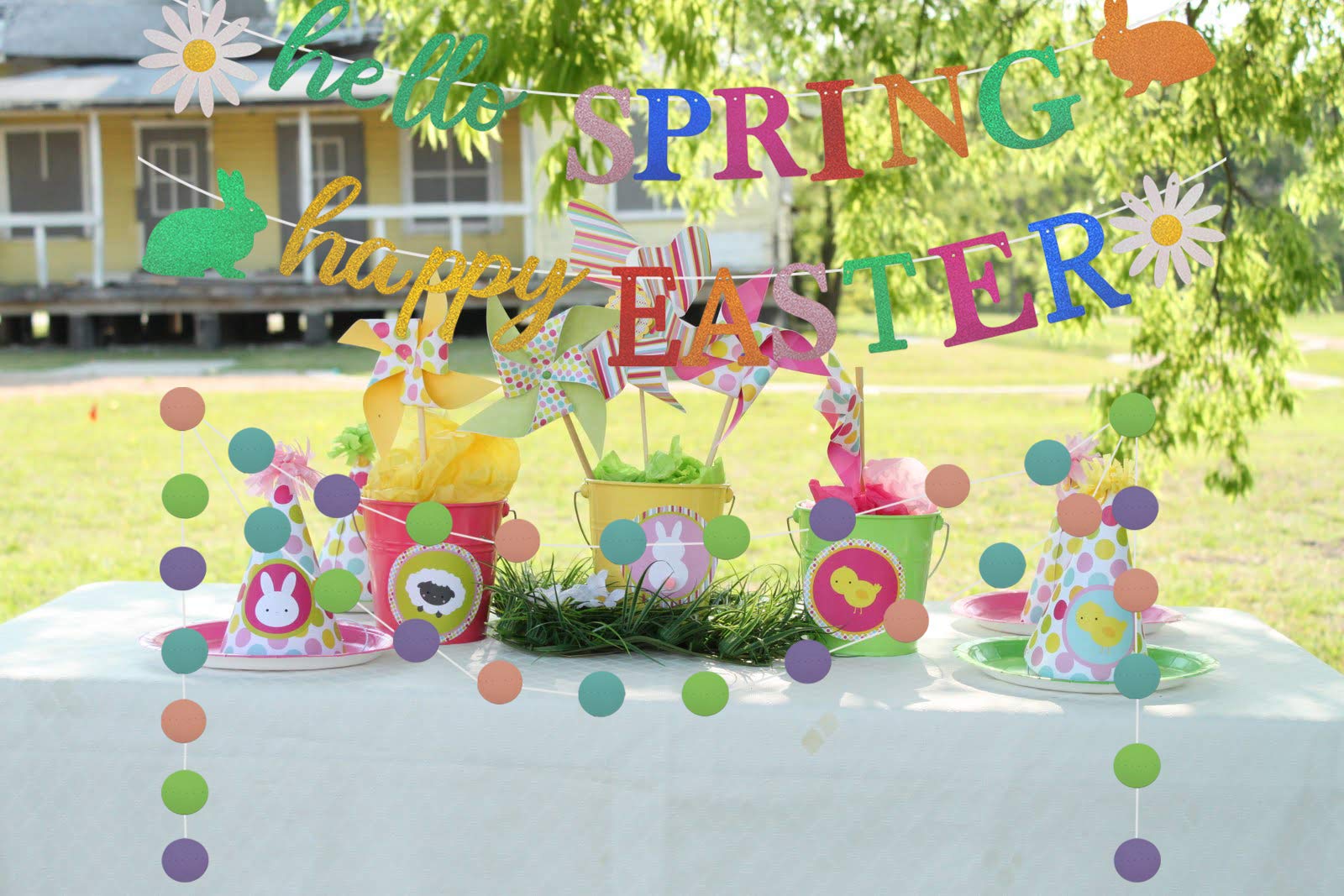 Happy Easter & Spring Banner - Easter Party Decorations for Home, Bunny Bunting Garland, Fireplace Mantel Hanging Decor - Perfect for Easter Celebrations, Spring Parties & Home Decoration