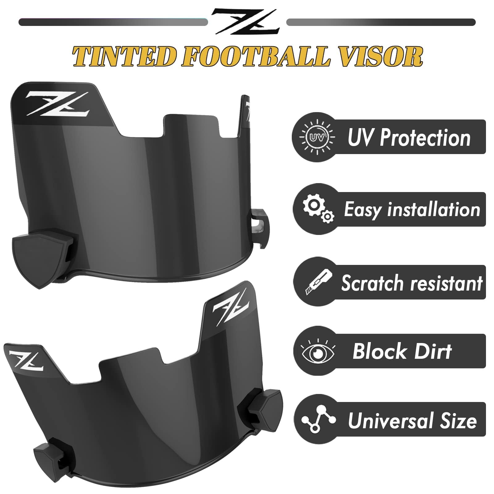 2Pcs Tinted Football Visor for Youth & Adult Helmets - Anti-Glare Sun Protection for Day Games & Outdoor Training