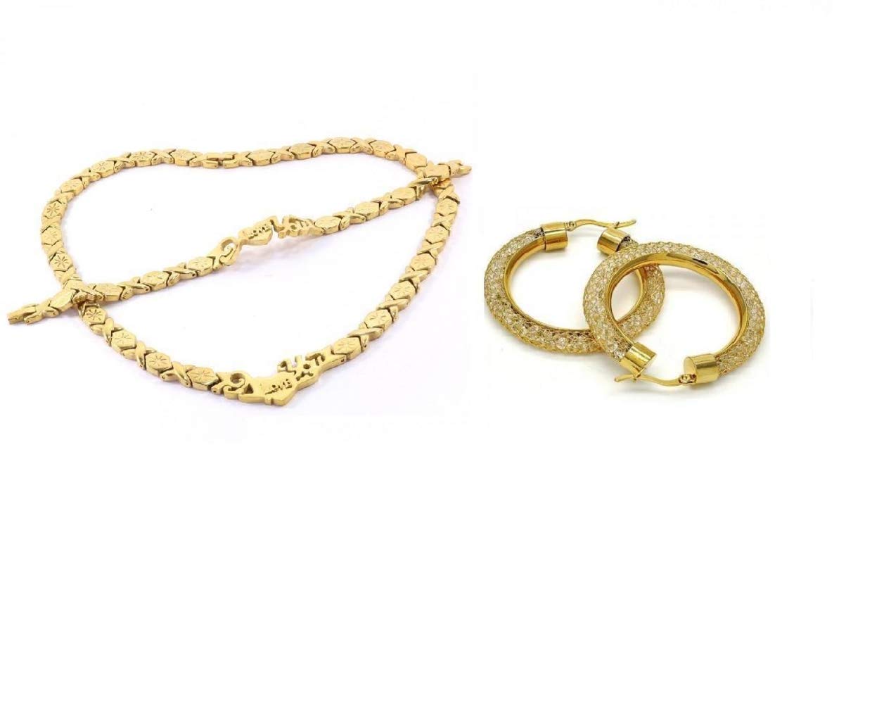 14K Gold Plated I LOVE YOU Hugs & Kisses Jewelry Set - Necklace, Bracelet & Filigree Hoop Earrings for Women | Romantic Gift for Anniversary, Valentine's Day & Special Occasions
