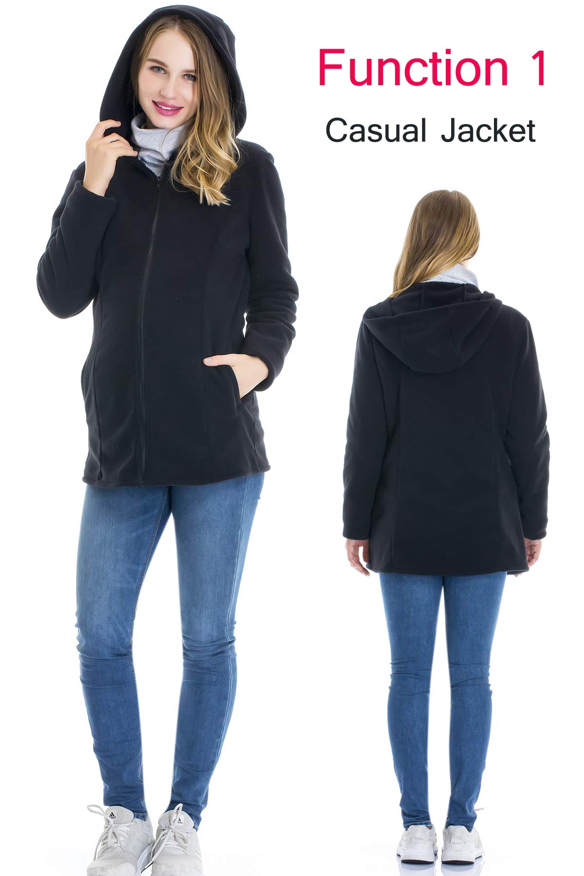 Smallshow Women's Fleece Zip Up Maternity Hoodie Jacket with Baby Carrier - Soft Nursing Sweatshirt for Breastfeeding & Babywearing - Perfect for Outdoor Walks, Shopping & Bonding Time