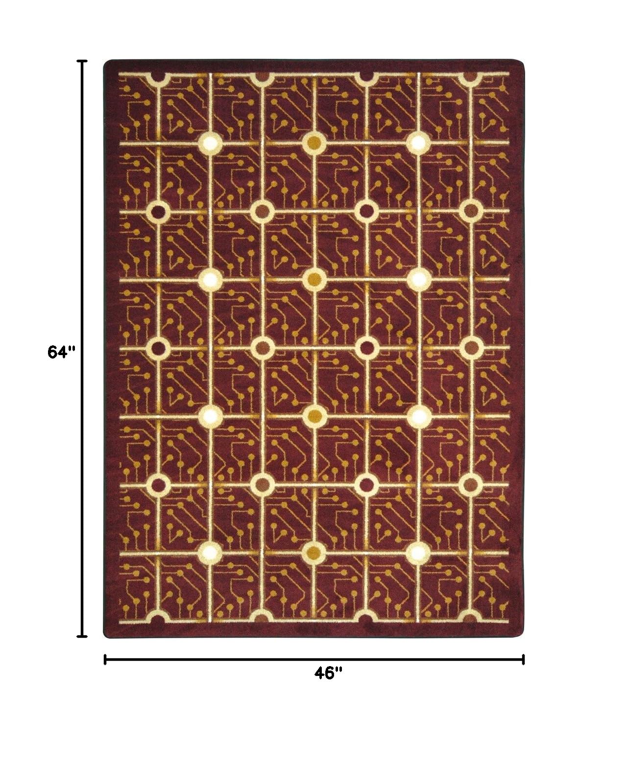 Joy Carpets Kaleidoscope Electrode Whimsical Area Rugs - Burgundy Red Kids Playroom & Nursery Rug - Soft Non-Slip Floor Mat for Bedroom, Living Room, Dorm Decor