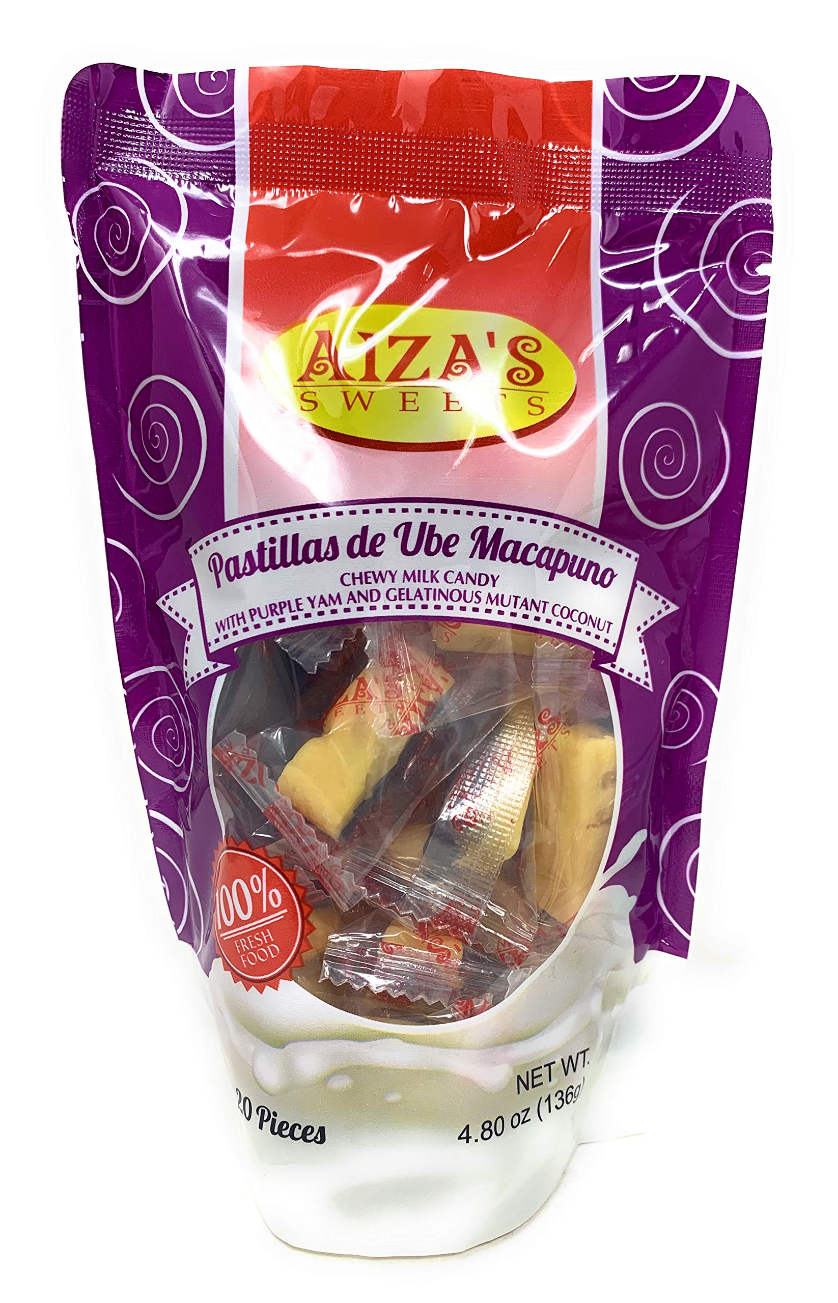 Aiza's Sweets - Chewy Milk Candy from Philippines, Ube Macapuno Flavor, 3-Pack - Perfect for Snacking, Gift Giving & Filipino Dessert Lovers