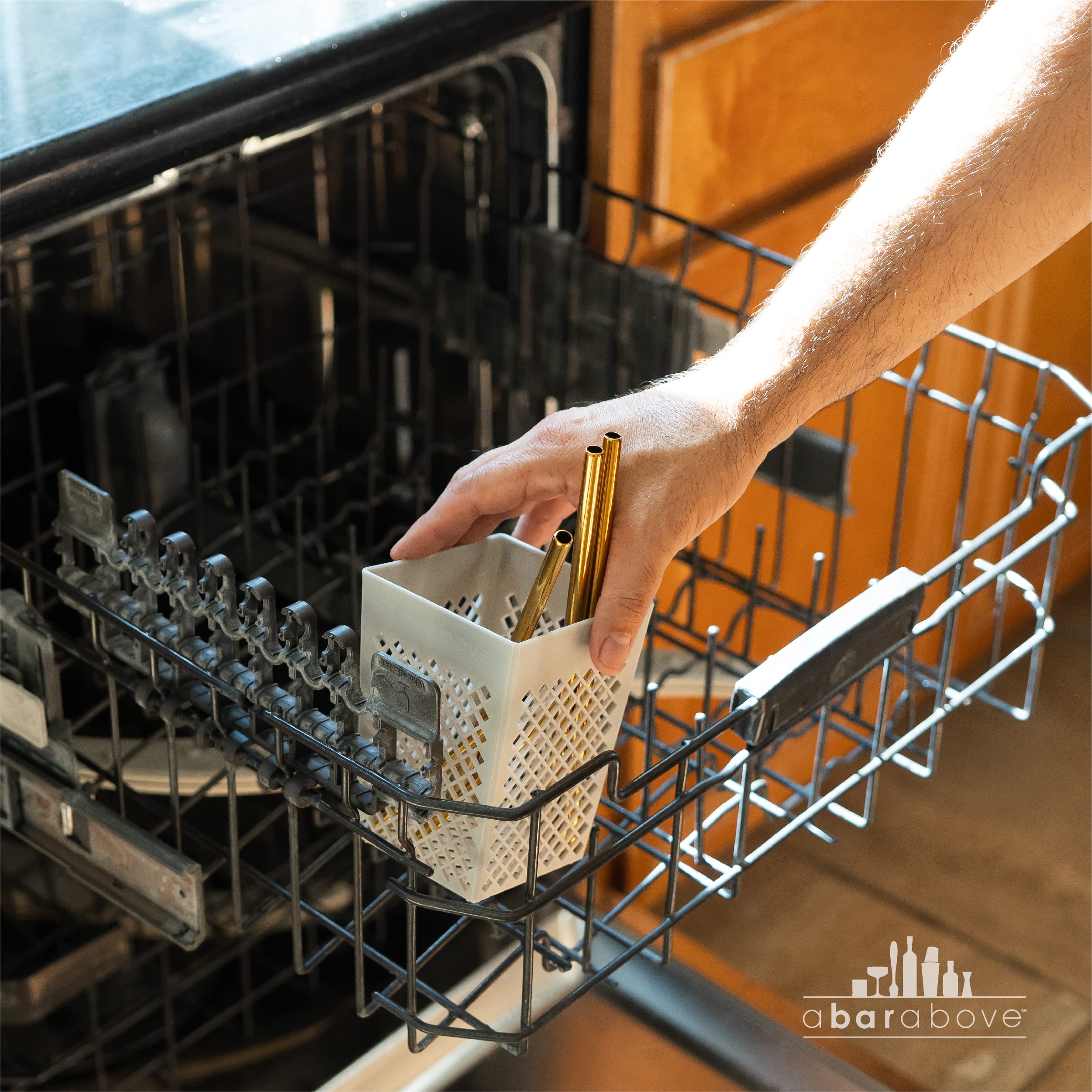 A Bar Above Dishwasher Basket - Plastic Straw Holder for Reusable Straws, Cocktail Picks & Small Kitchen Items | Home & Commercial Kitchen Accessories | Perfect for Bars, Restaurants & Eco-Friendly Homes