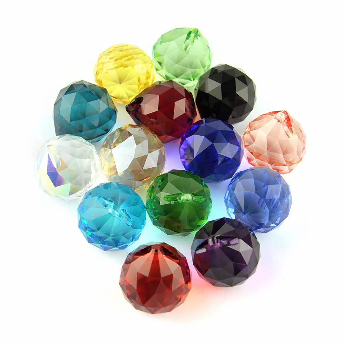 Queenbox 10pcs 15mm Crystal Suncatcher Prism Ball Rainbow Hanging Pendants with Hole - Feng Shui Window Decor, Chandelier Accessories, DIY Home & Garden Decoration for Sunlight Rainbow Effects