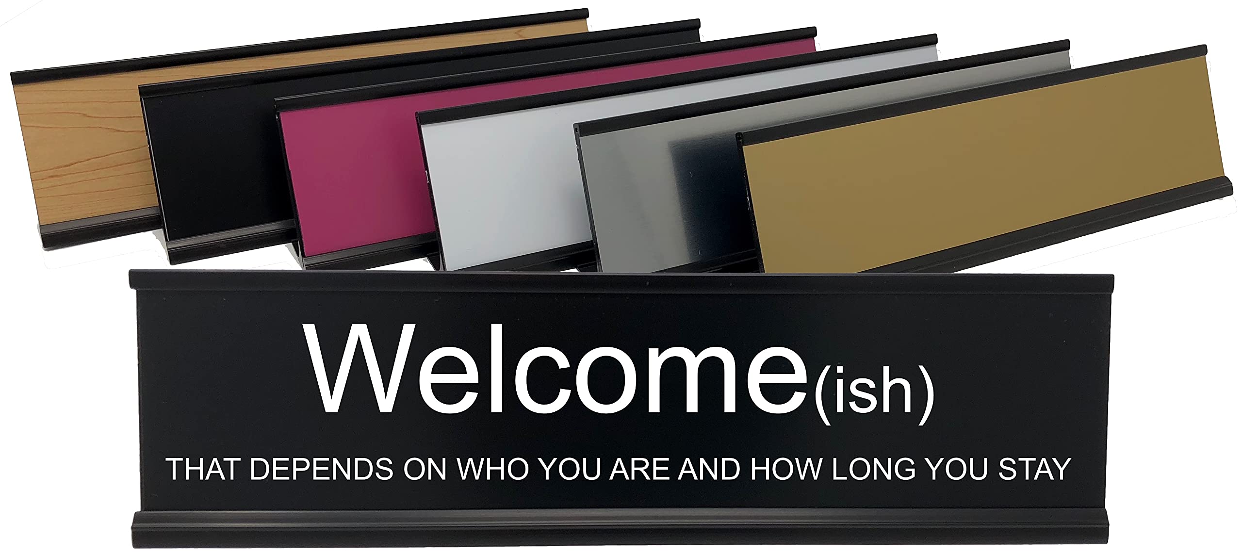 Funny Desk Sign - Welcome-ish Lotsa Laughs Office Decor Plate for Coworkers | Hilarious White & Black Work Desk Nameplate | Perfect Gift for Office Humor, Colleagues & Work Pranks