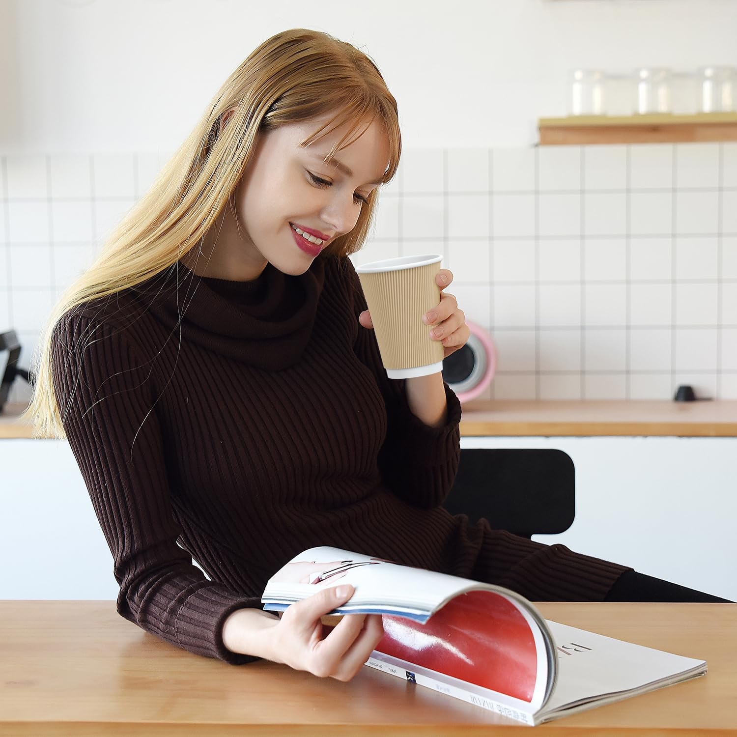150 Pack 12 oz Disposable Hot Paper Coffee Cups with Insulated Corrugated Sleeve - Eco-Friendly Kraft Ripple Wall Design for Hot Beverages, Perfect for Office, Cafes, Parties and Home Use