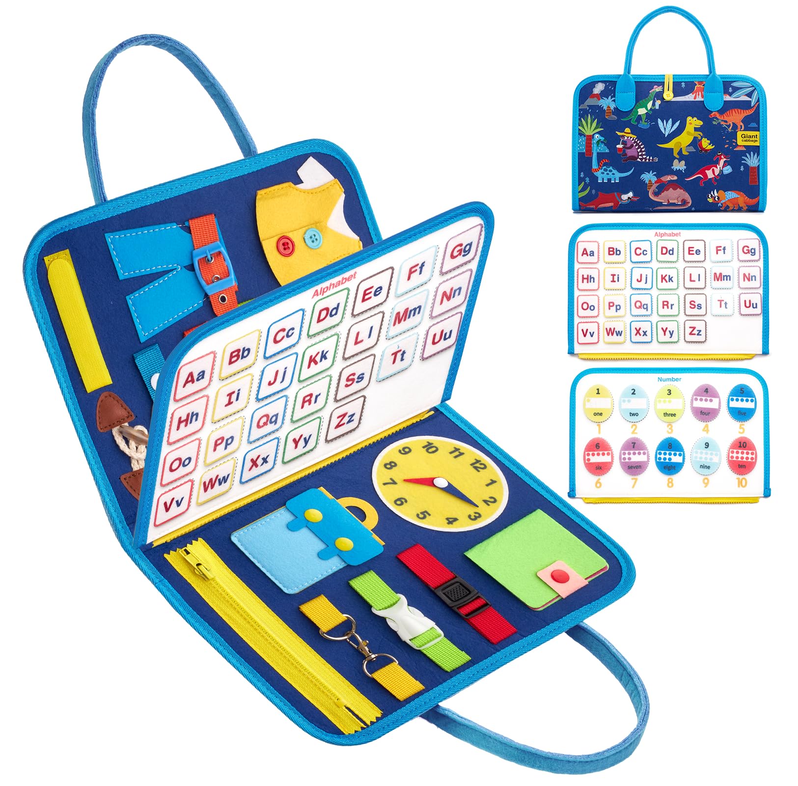 Montessori Busy Board Sensory Toys for Toddlers 1-4 Years Old - Educational Travel Activity Toy for Boys & Girls - Dinosaur Theme Learning Toy for Airplane, Car Rides & Home Play