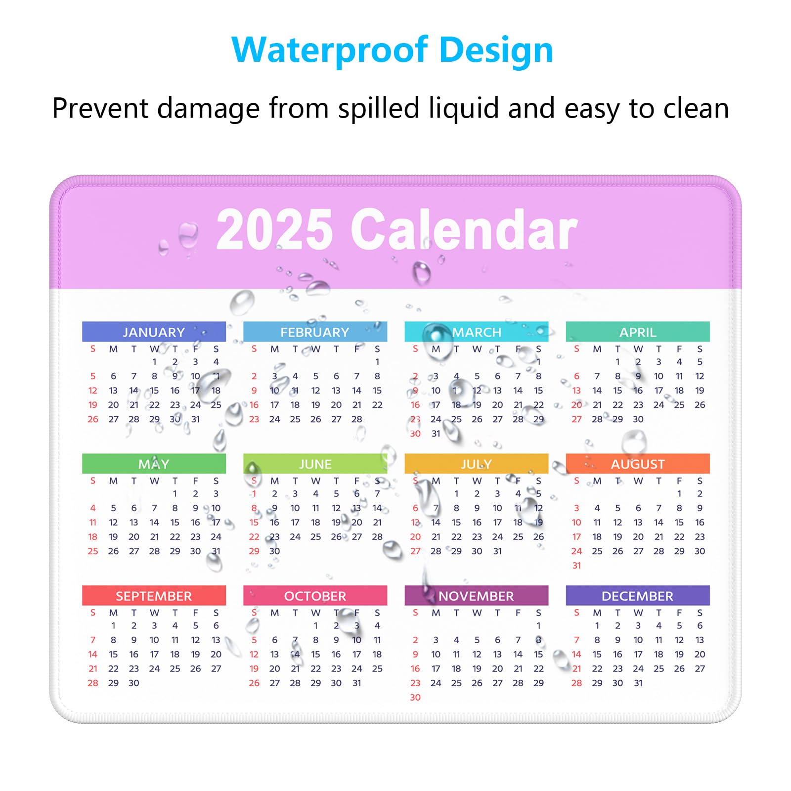 Dapesuom 2025 Calendar Mouse Pad - Non-Slip Rubber Base, Stitched Edges, Waterproof Gaming Mouse Mat (9.8