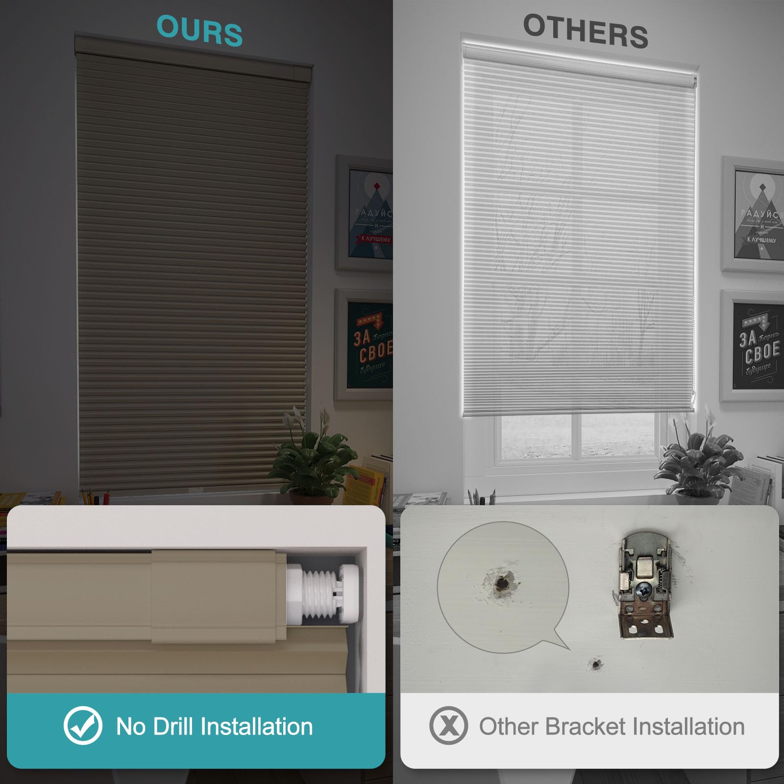 Changshade Cordless Blackout Cellular Shades - No Drill, No Tools Installation, 1.5” Honeycomb Blinds for Windows | Light Brown Room Darkening & Thermal Insulated Window Treatments | Perfect for Bedrooms, Nurseries & Home Offices