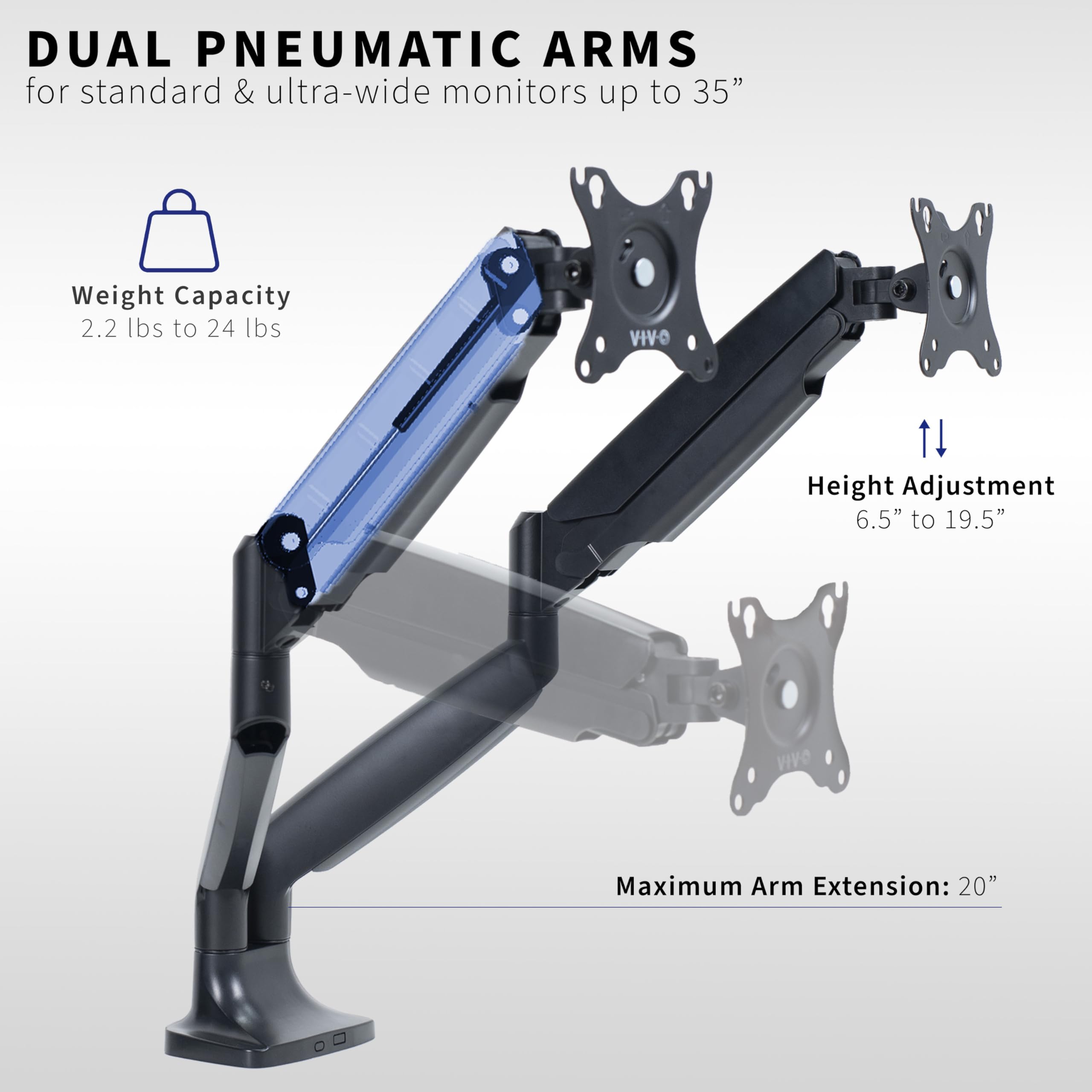 Premium VIVO Aluminum Dual Monitor Arm Stand - Heavy Duty Desk Mount for Ultrawide Screens up to 35