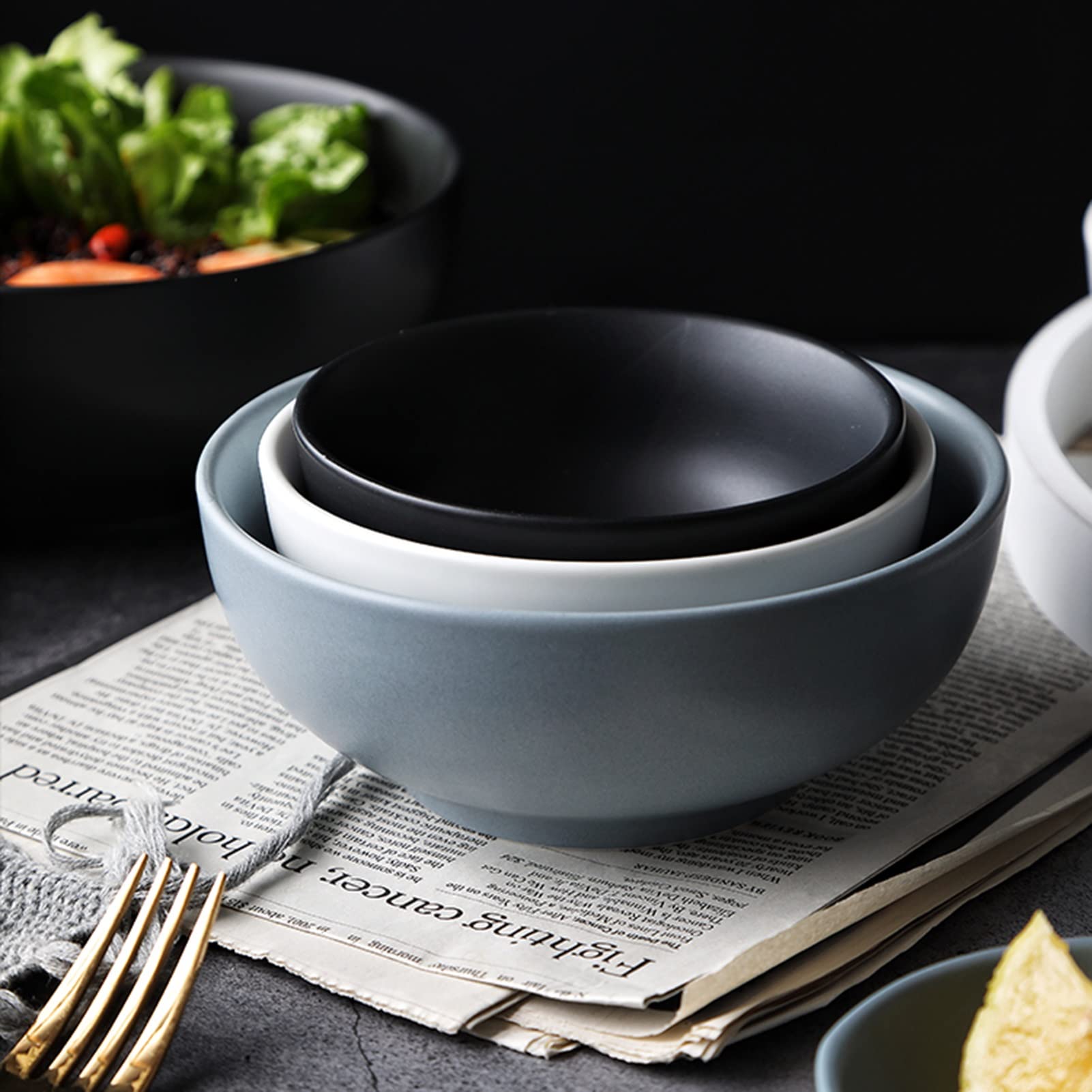 Premium Ceramic Ramen Bowl Set - 6-Piece Deep Rice & Noodle Bowls, Microwave & Dishwasher Safe - Ideal for Asian Cuisine, Soups, Cereal, and Home Dining (3 Color Options)