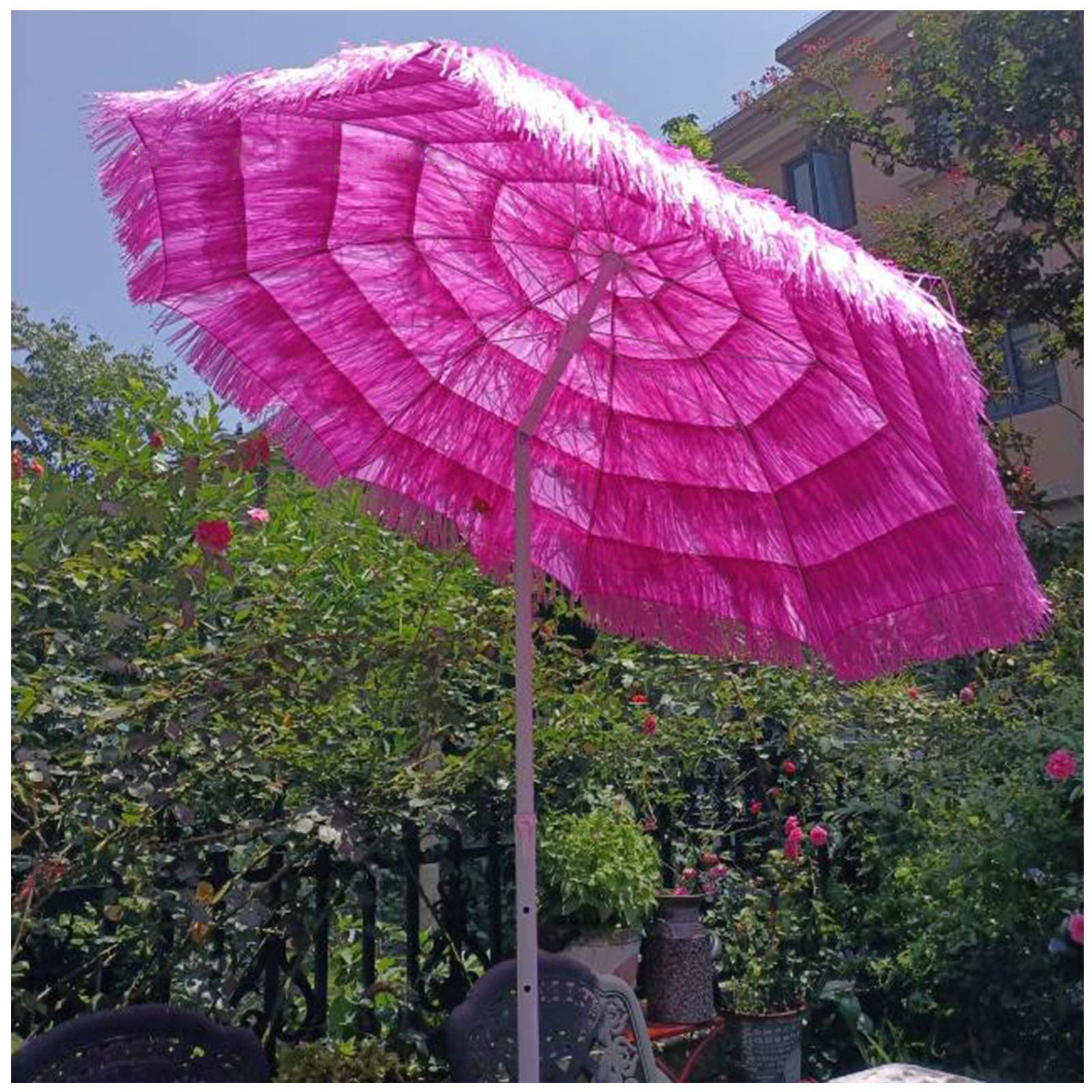 Premium 6ft Straw Parasol Umbrella - Adjustable Tilt Hawaiian Beach Umbrella, 7.8ft Tall Portable Sun Shade for Outdoor Dining, Coffee Shops, Restaurants, Fishing, Patio & Holiday Decor - Perfect for Beach, Poolside & Backyard Relaxation