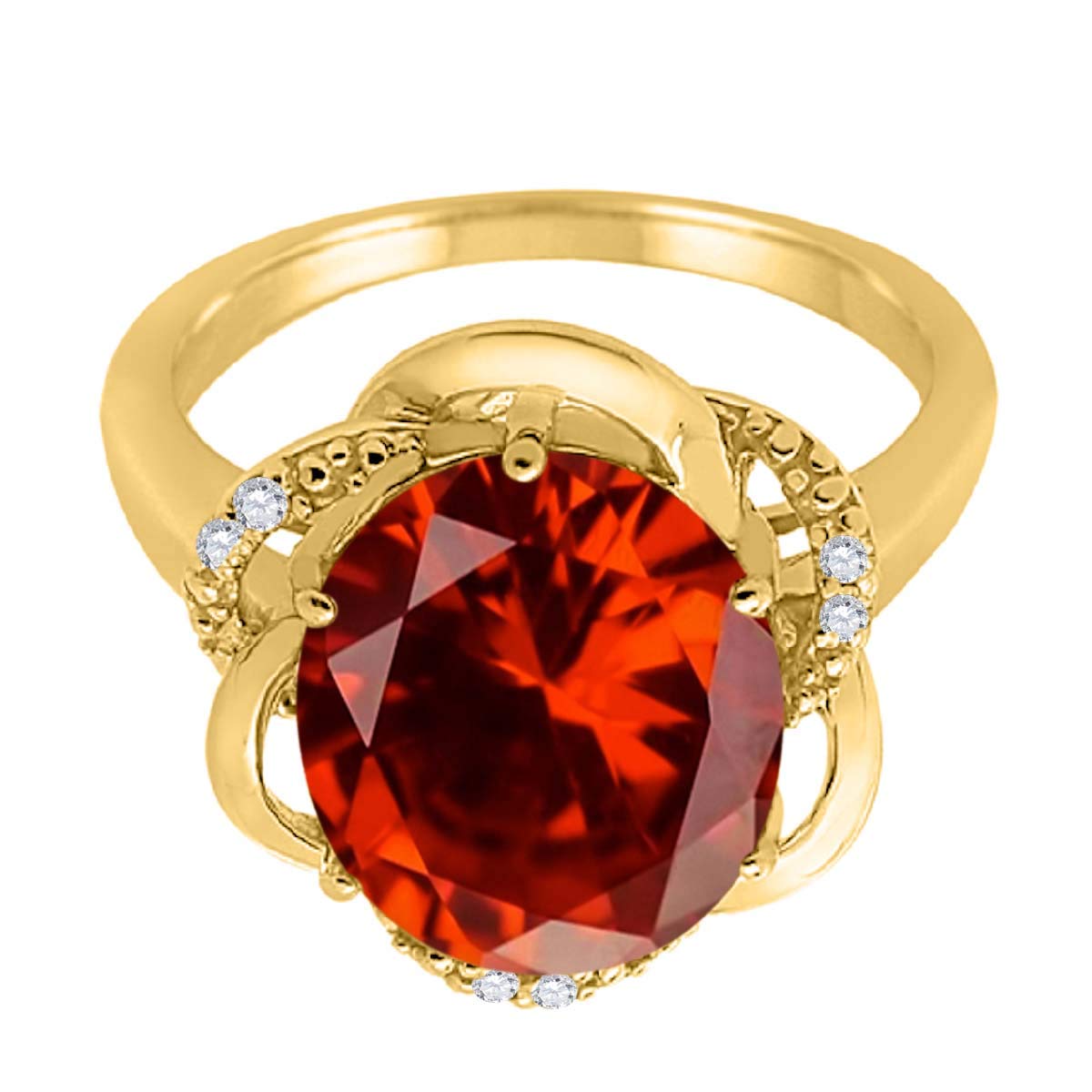 MauliJewels 10K Yellow Gold 4.55 Carat Garnet and Diamond Flower Prong Ring for Women | Elegant Jewelry Gift for Anniversary, Valentine's Day & Special Occasions