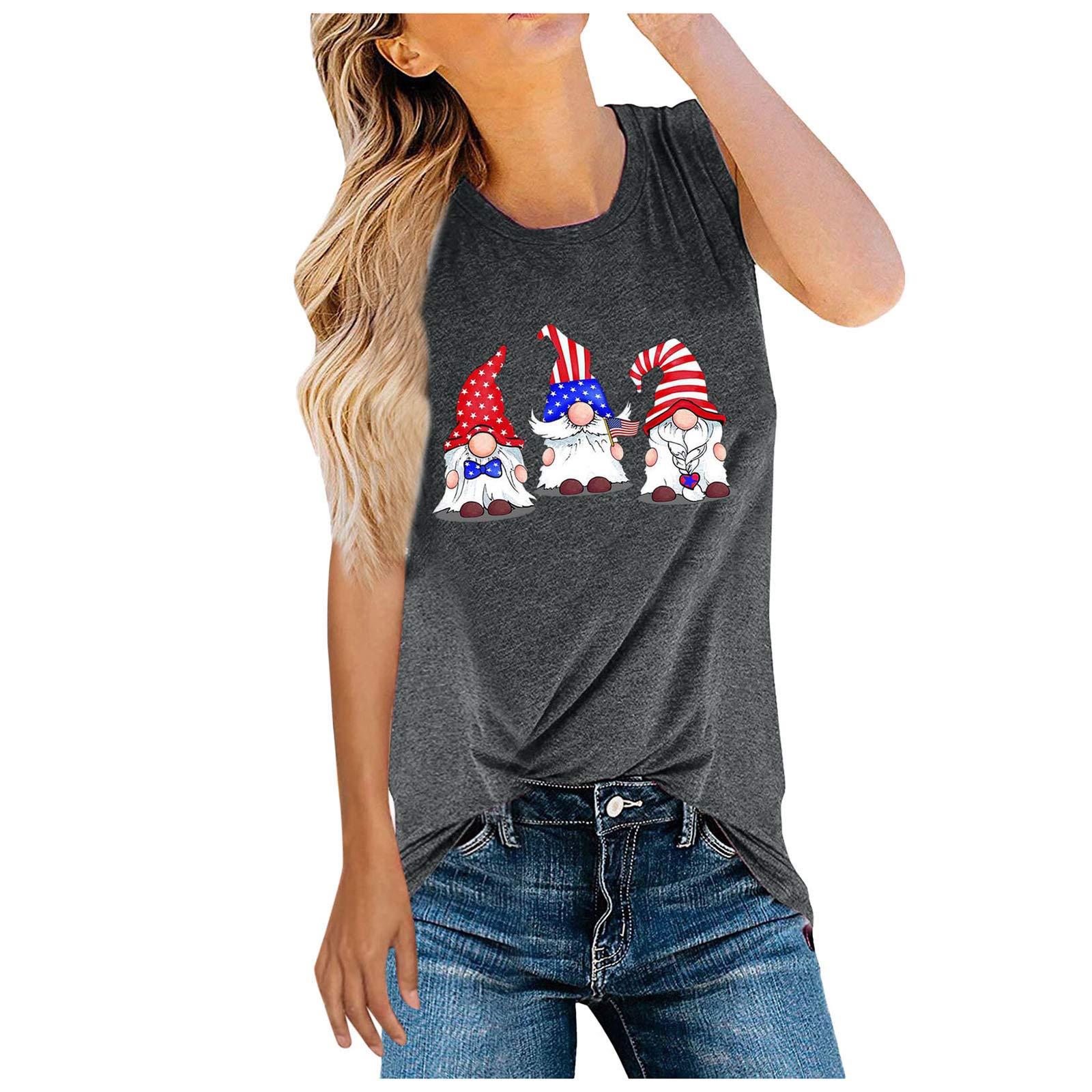 Trendy Women's Printed Tank Tops - Patriotic Independence Day Design | Casual Summer Blouse & Tee Shirts | Perfect for Outdoor Events, Beach Vacations & 4th of July Celebrations