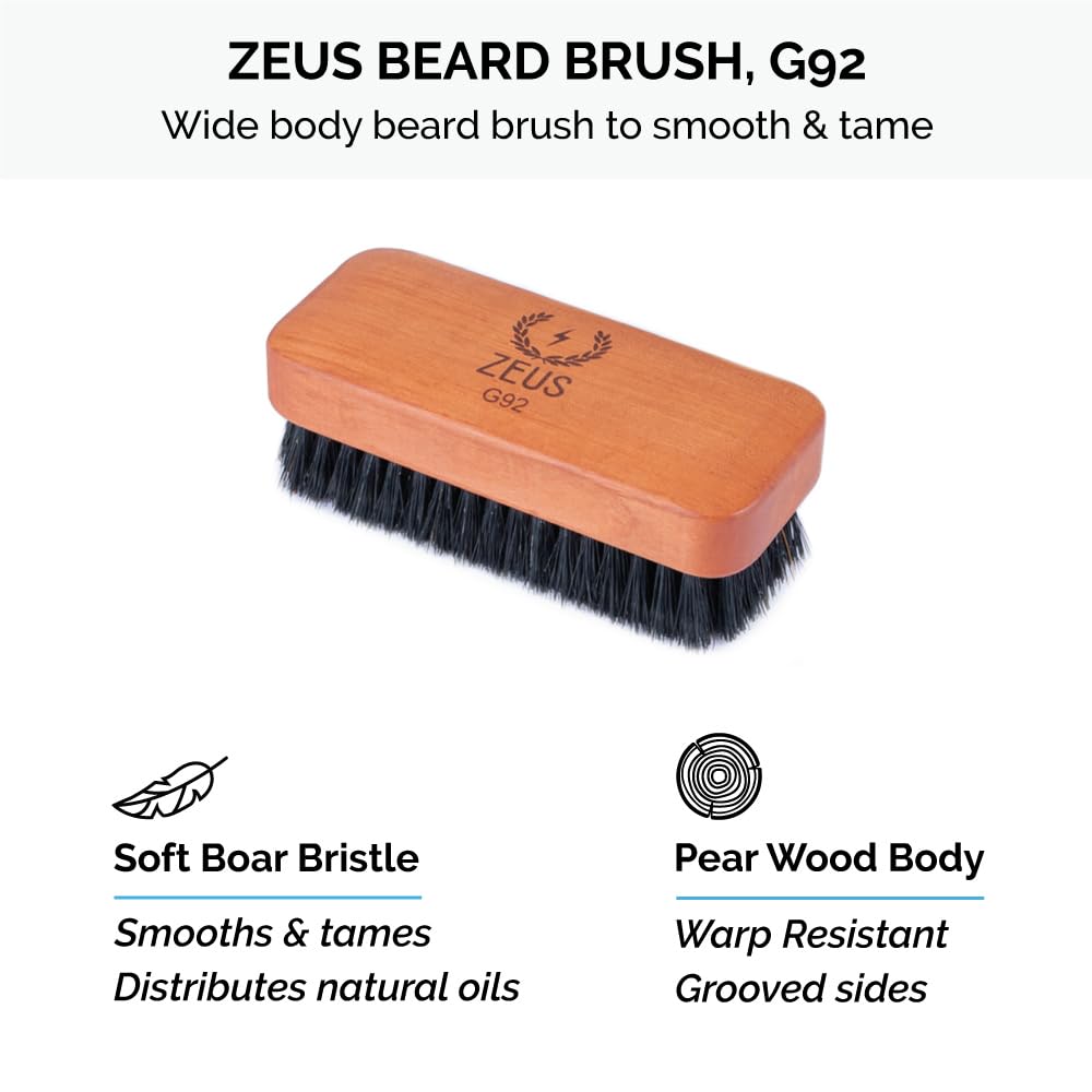ZEUS Starter Beard Wash Kit with Travel Toiletry Bag - Beard Shampoo & Conditioner, Beard Brush & Sandalwood Scented Grooming Set for Men | Perfect for Travel, Gym & Daily Beard Care Routine