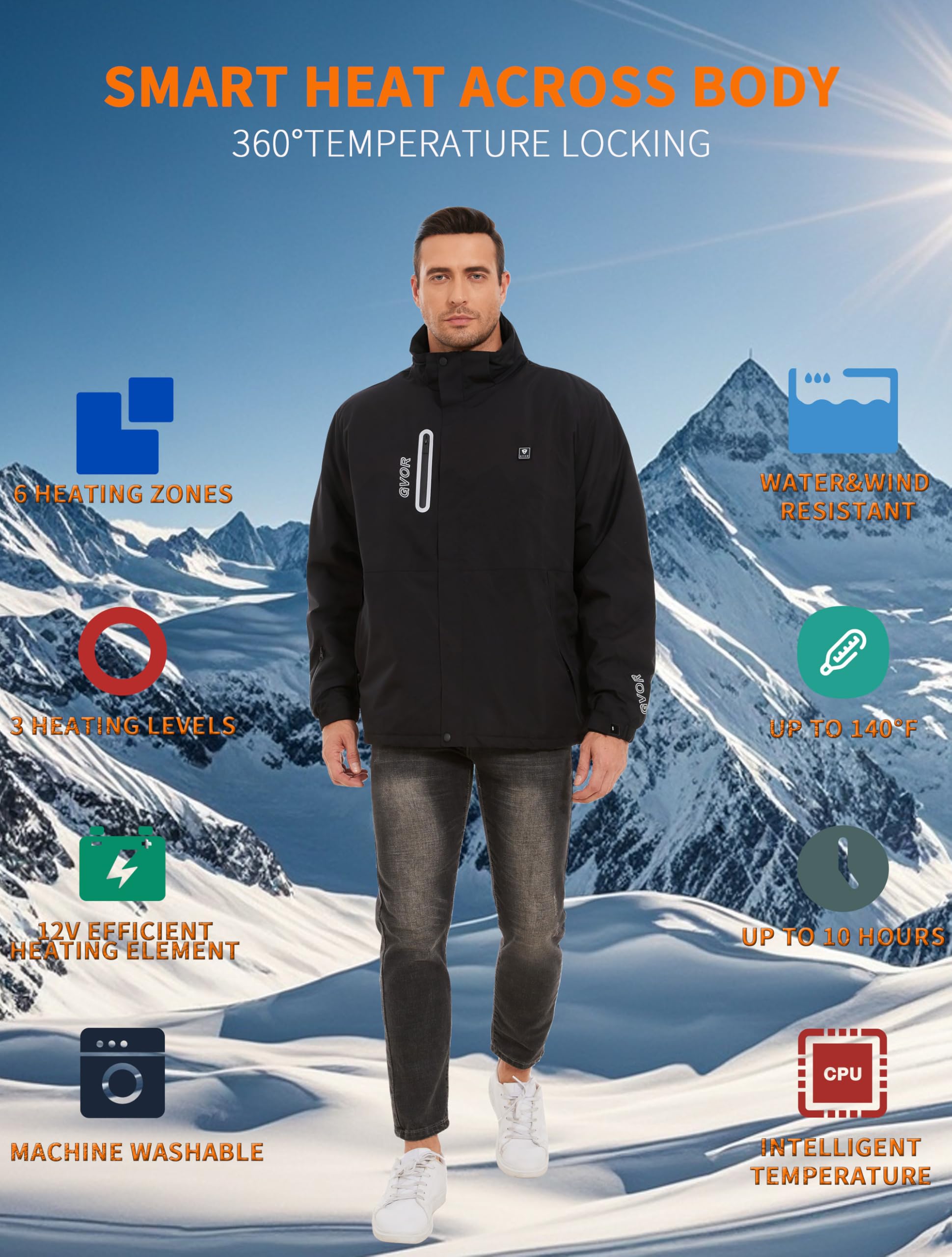 Men's Heated Jacket with 12V Battery Pack - Detachable Hood Electric Soft Shell Winter Coat for Outdoor Activities, Hunting, Skiing & Cold Weather Work