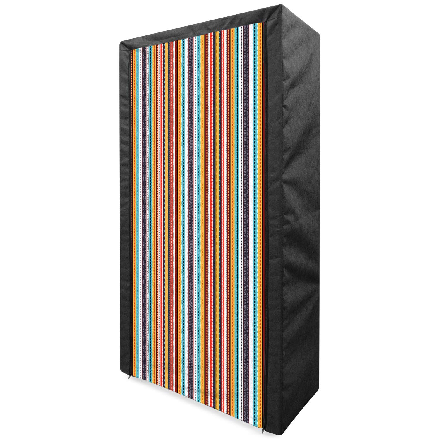 Ambesonne Ethnic Portable Fabric Wardrobe with Vertical Stripes, Teardrop Circles & Rhombus Patterns - 33.5