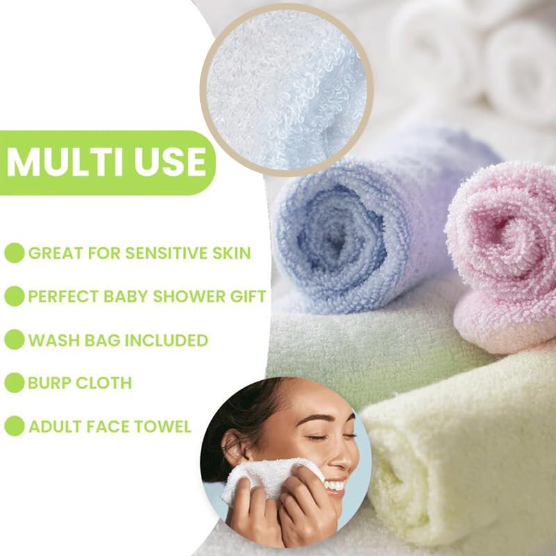 Elves Bamboo Viscose Baby Washcloths Set of 6 - Ultra Soft Face & Body Wash Towels for Newborns - Gentle Baby Girl Washcloths (White & Pink) - Perfect for Bath Time, Sensitive Skin Care & Nursery Essentials