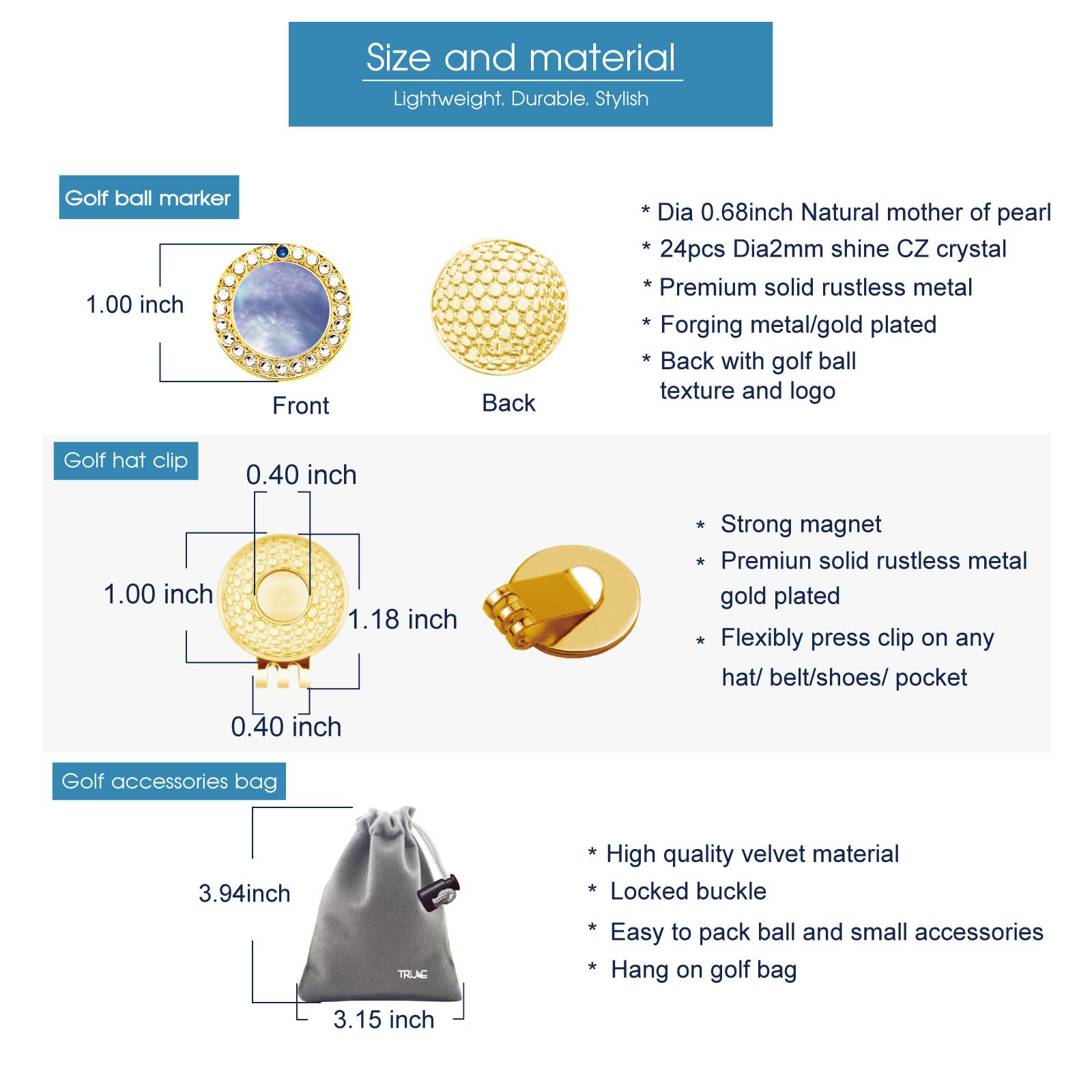 Pearl Crystal Golf Ball Marker Hat Clip - Premium Golf Accessories & Unique Golf Gifts for Women | Perfect for On-Course Marking & Stylish Golf Fashion