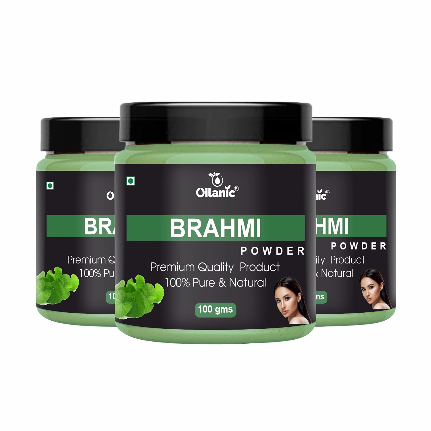 Oilanic 100% Pure & Natural Brahmi Powder for Skin & Hair Care - 3 Pack (300g) | Ayurvedic Herbal Supplement for Hair Growth, Scalp Health & Glowing Skin - Perfect for DIY Face Masks & Hair Treatments
