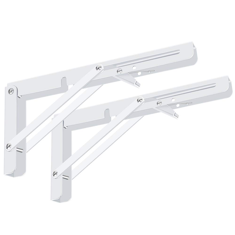 Heavy Duty Folding Shelf Brackets 2 Pack - 300lb Max Load for Wall Mounted Tables & Benches - Space Saving (10