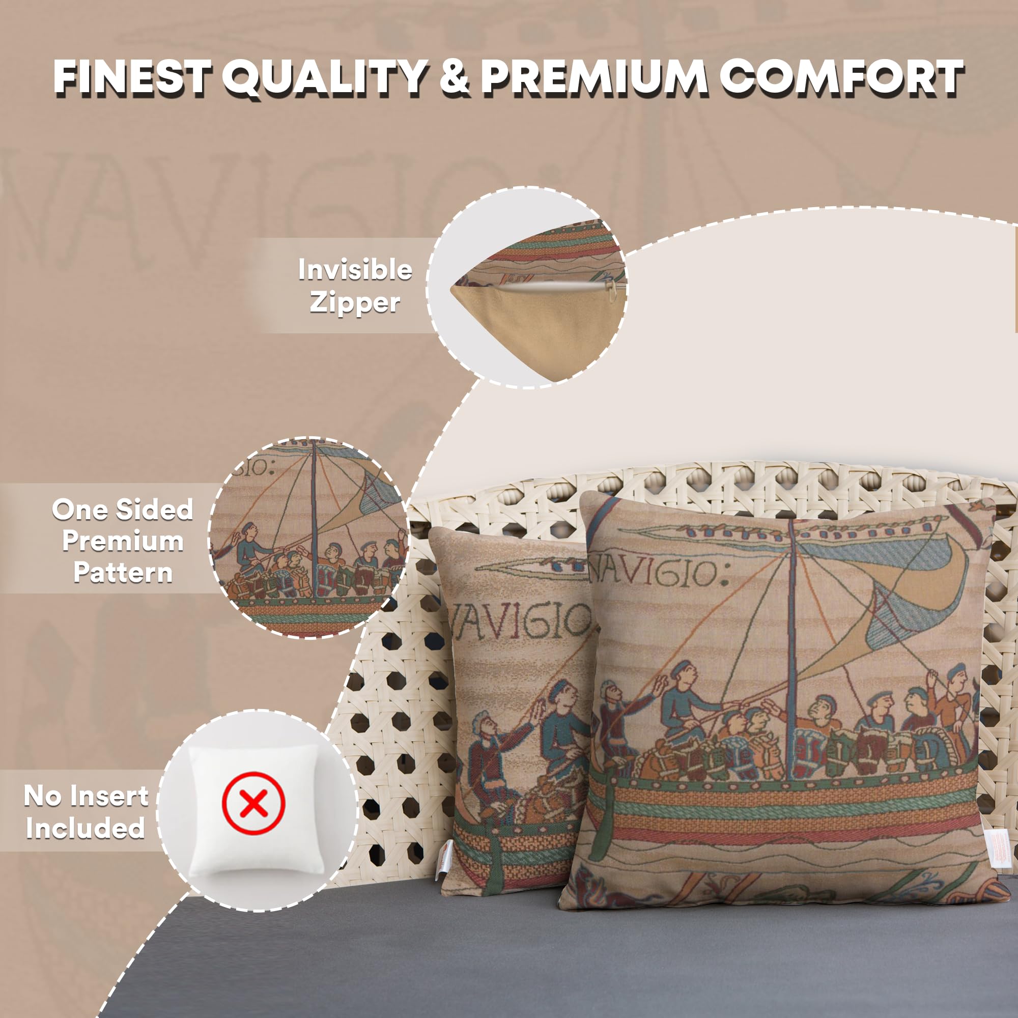 Boho Decorative Pillow Covers 19x19 Inch - Soft Cotton Jacquard Woven Throw Pillows for Living Room, Bedroom & Couch - French Country Tapestry Design - Perfect for Home Decor, Sofa Accents and Cozy Reading Nooks