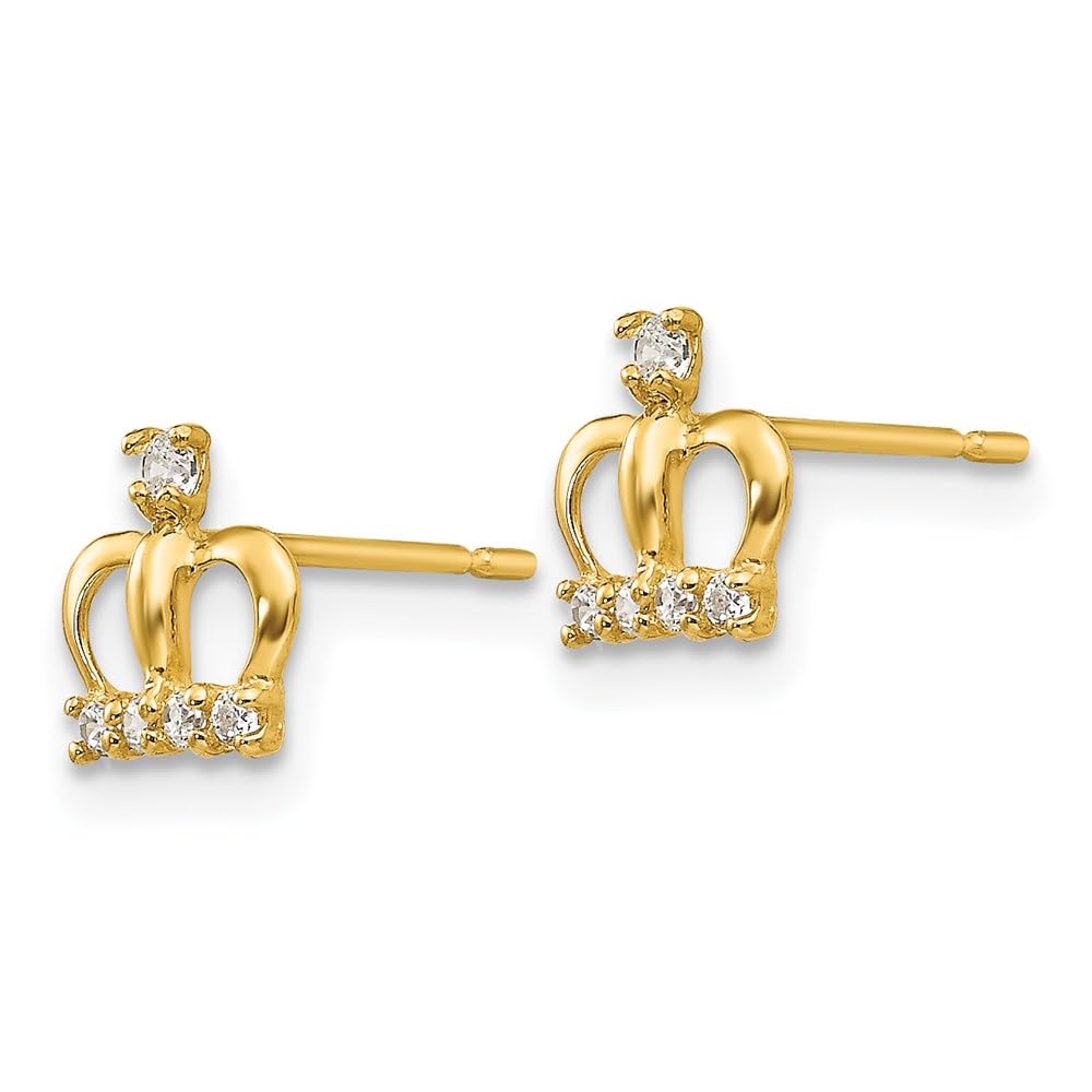 14K Yellow Gold Cubic Zirconia Crown Post Earrings for Women - Elegant Fine Jewelry Gift for Her - Perfect for Weddings, Anniversaries & Special Occasions