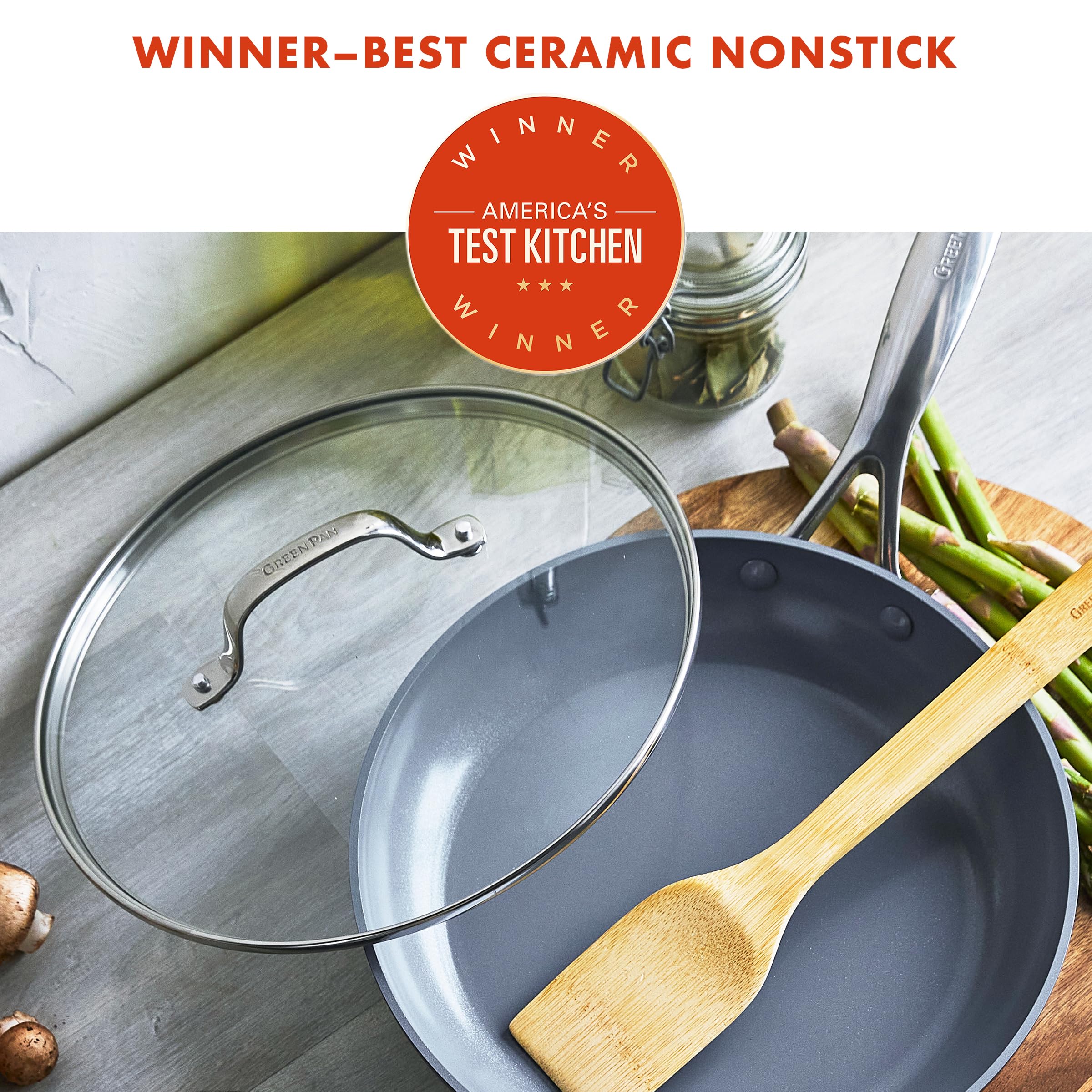 GreenPan Valencia Pro 10-Inch Nonstick Skillet with Lid - PFOA & PFAS-Free Ceramic Coating, Hard Anodized Induction Cookware - Oven & Dishwasher Safe (600°F) - Perfect for Healthy Cooking, Frying & Baking - Ideal for Home Chefs & Family Meals